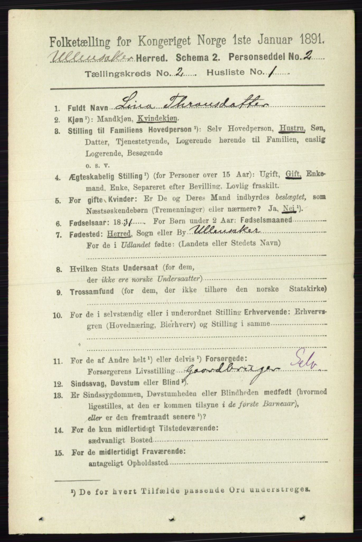 RA, 1891 census for 0235 Ullensaker, 1891, p. 698