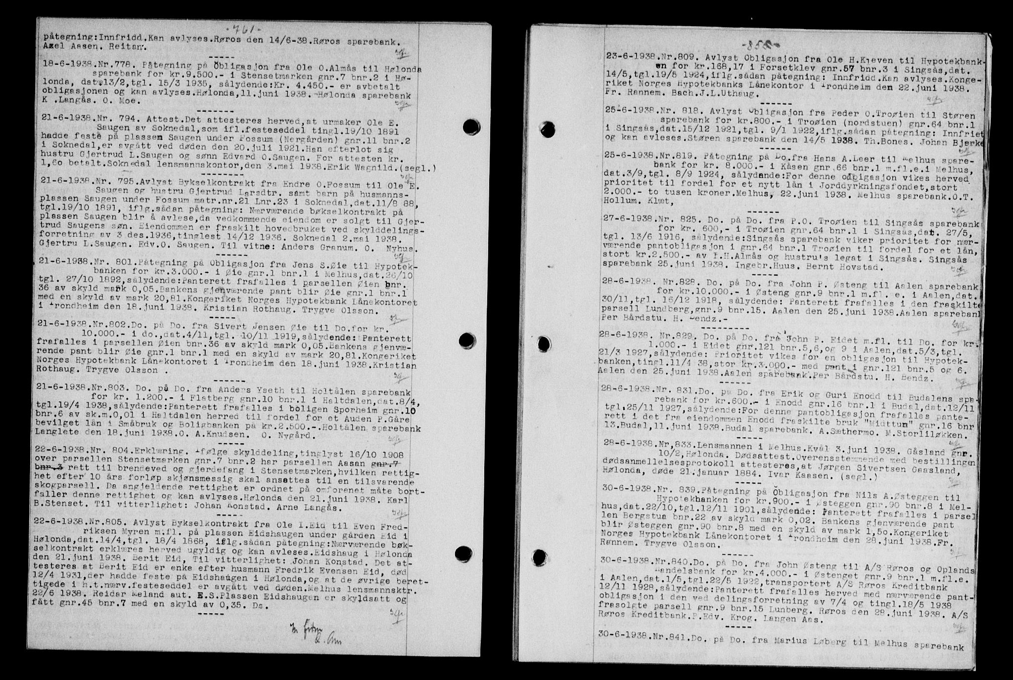 Gauldal sorenskriveri, SAT/A-0014/1/2/2C/L0048: Mortgage book no. 51-52, 1937-1938, p. 761, Diary no: : 778/1938