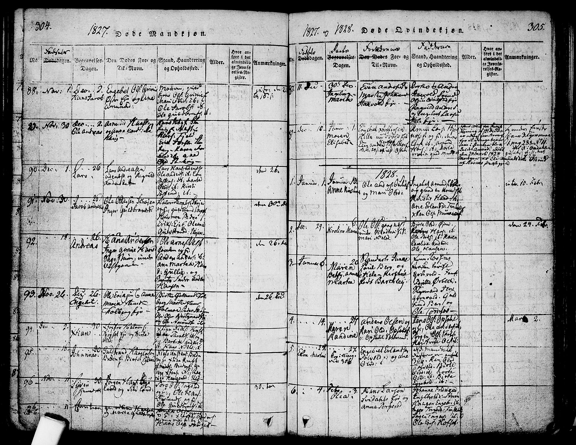 Nes prestekontor Kirkebøker, AV/SAO-A-10410/F/Fa/L0005: Parish register (official) no. I 5, 1815-1835, p. 304-305