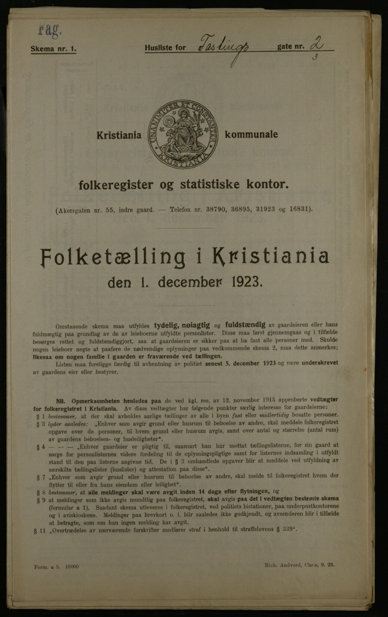 OBA, Municipal Census 1923 for Kristiania, 1923, p. 26510