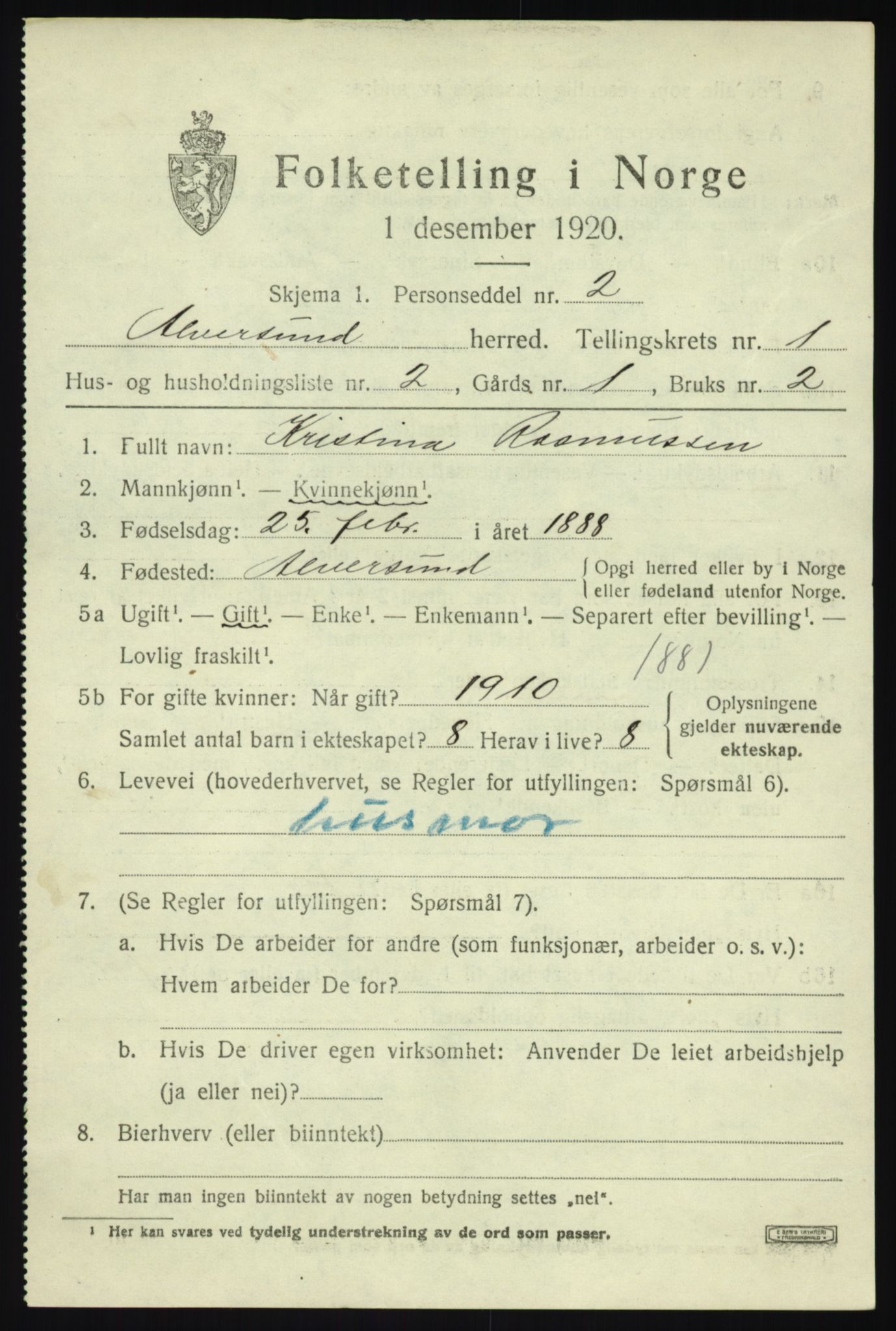 SAB, 1920 census for Alversund, 1920, p. 1162