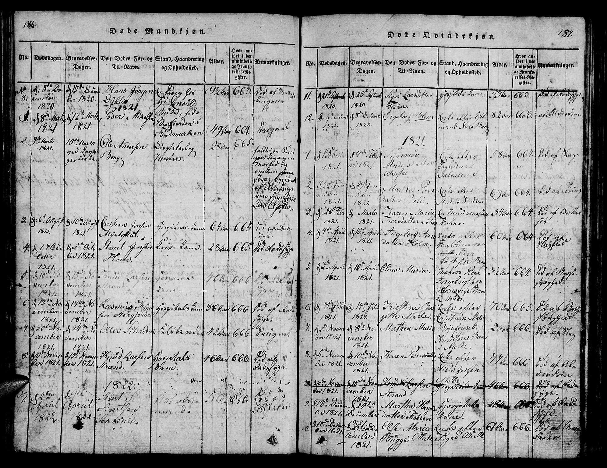 Ministerialprotokoller, klokkerbøker og fødselsregistre - Møre og Romsdal, SAT/A-1454/558/L0700: Parish register (copy) no. 558C01, 1818-1868, p. 186-187