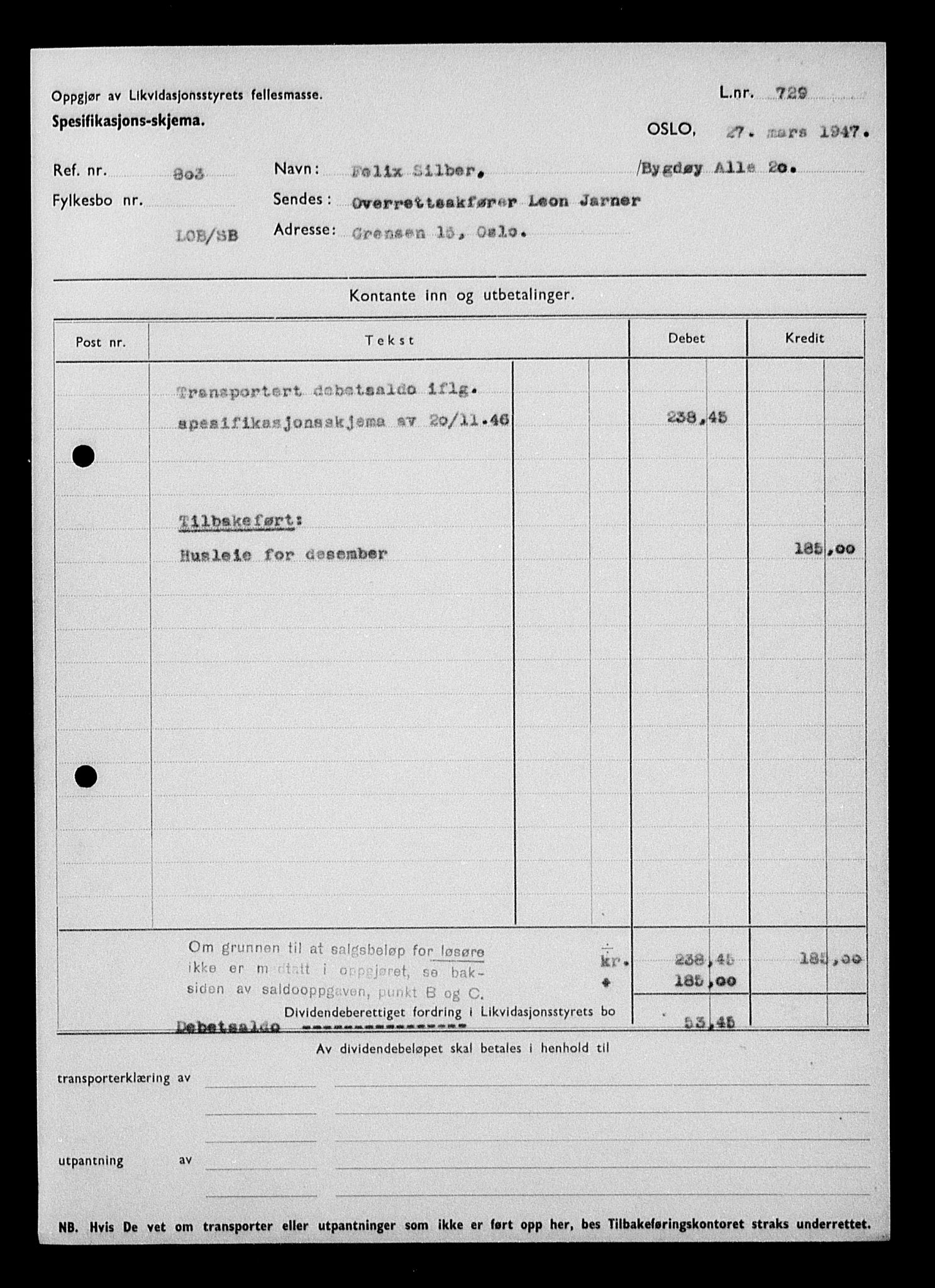 Justisdepartementet, Tilbakeføringskontoret for inndratte formuer, AV/RA-S-1564/H/Hc/Hcc/L0981: --, 1945-1947, p. 541