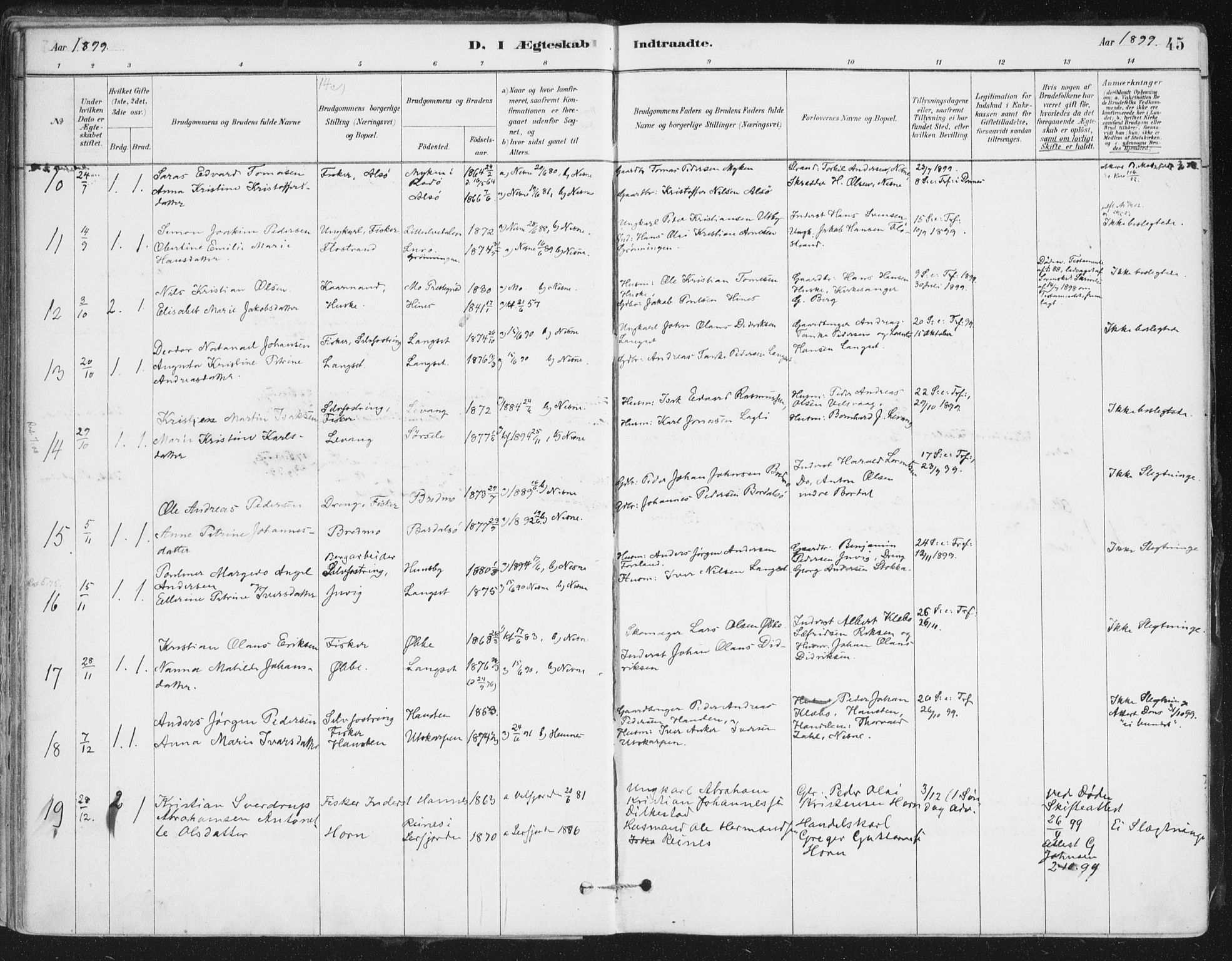 Ministerialprotokoller, klokkerbøker og fødselsregistre - Nordland, AV/SAT-A-1459/838/L0553: Parish register (official) no. 838A11, 1880-1910, p. 45