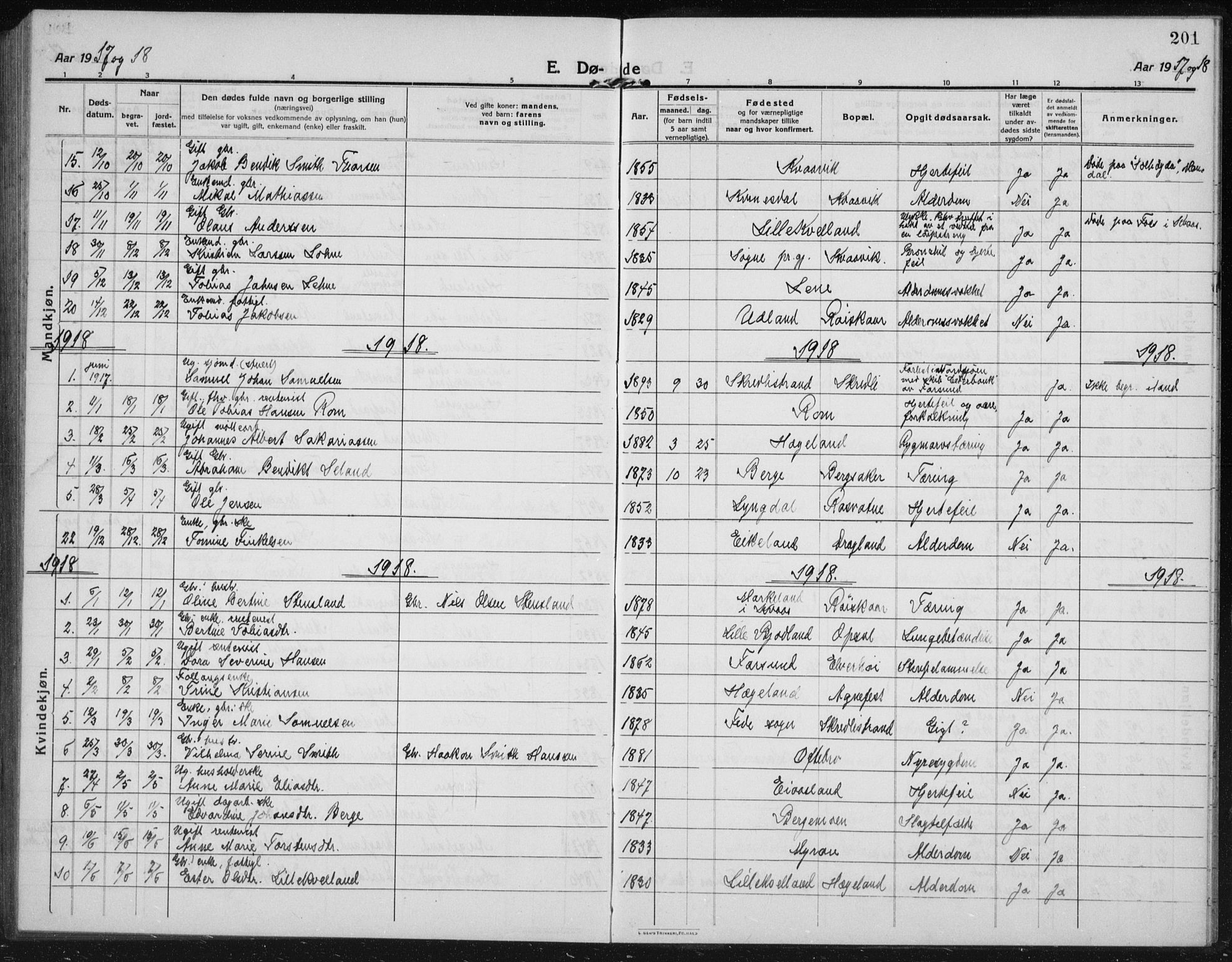 Lyngdal sokneprestkontor, AV/SAK-1111-0029/F/Fb/Fbc/L0006: Parish register (copy) no. B 6, 1914-1934, p. 201