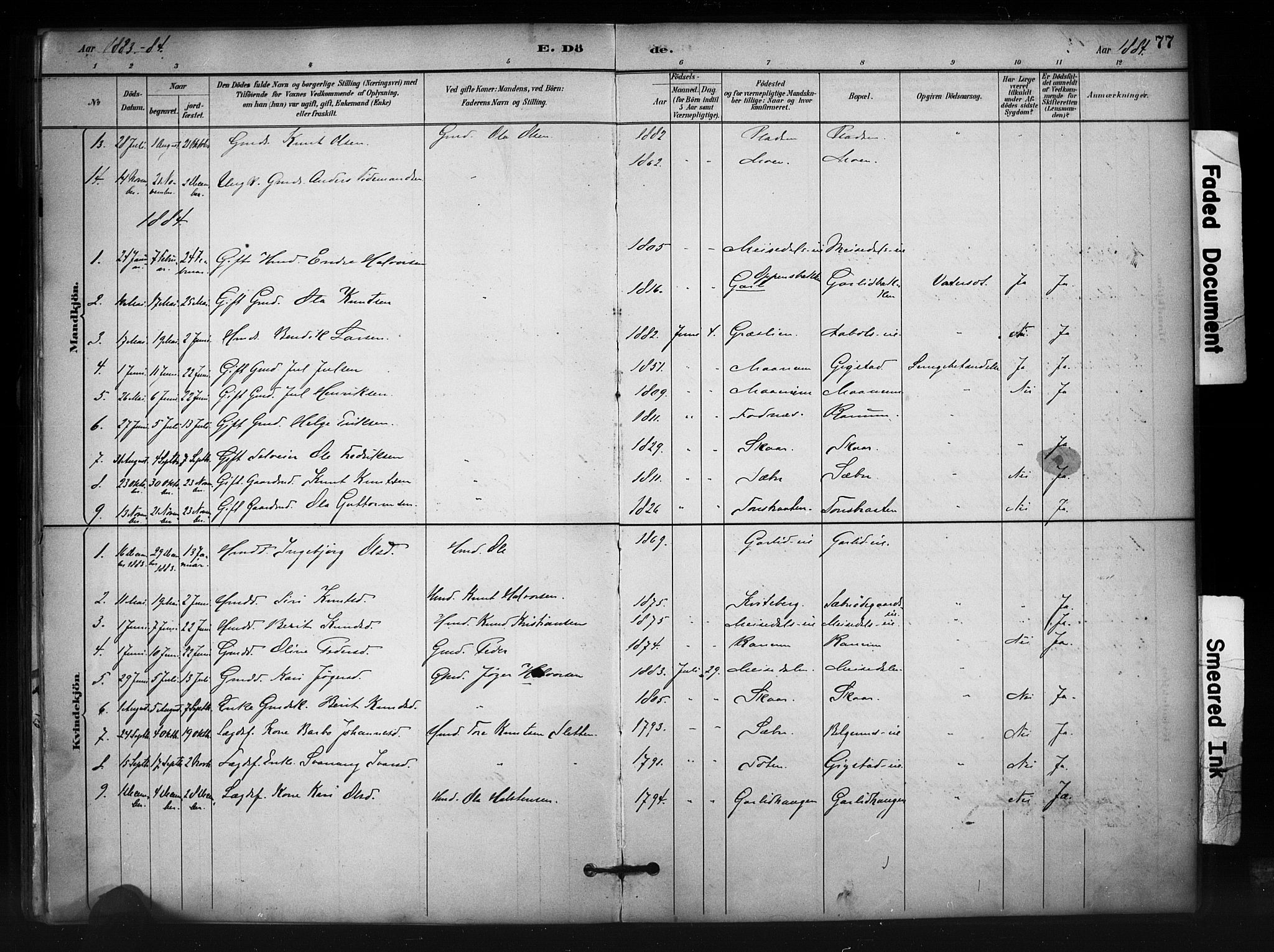 Nord-Aurdal prestekontor, SAH/PREST-132/H/Ha/Haa/L0012: Parish register (official) no. 12, 1883-1895, p. 77