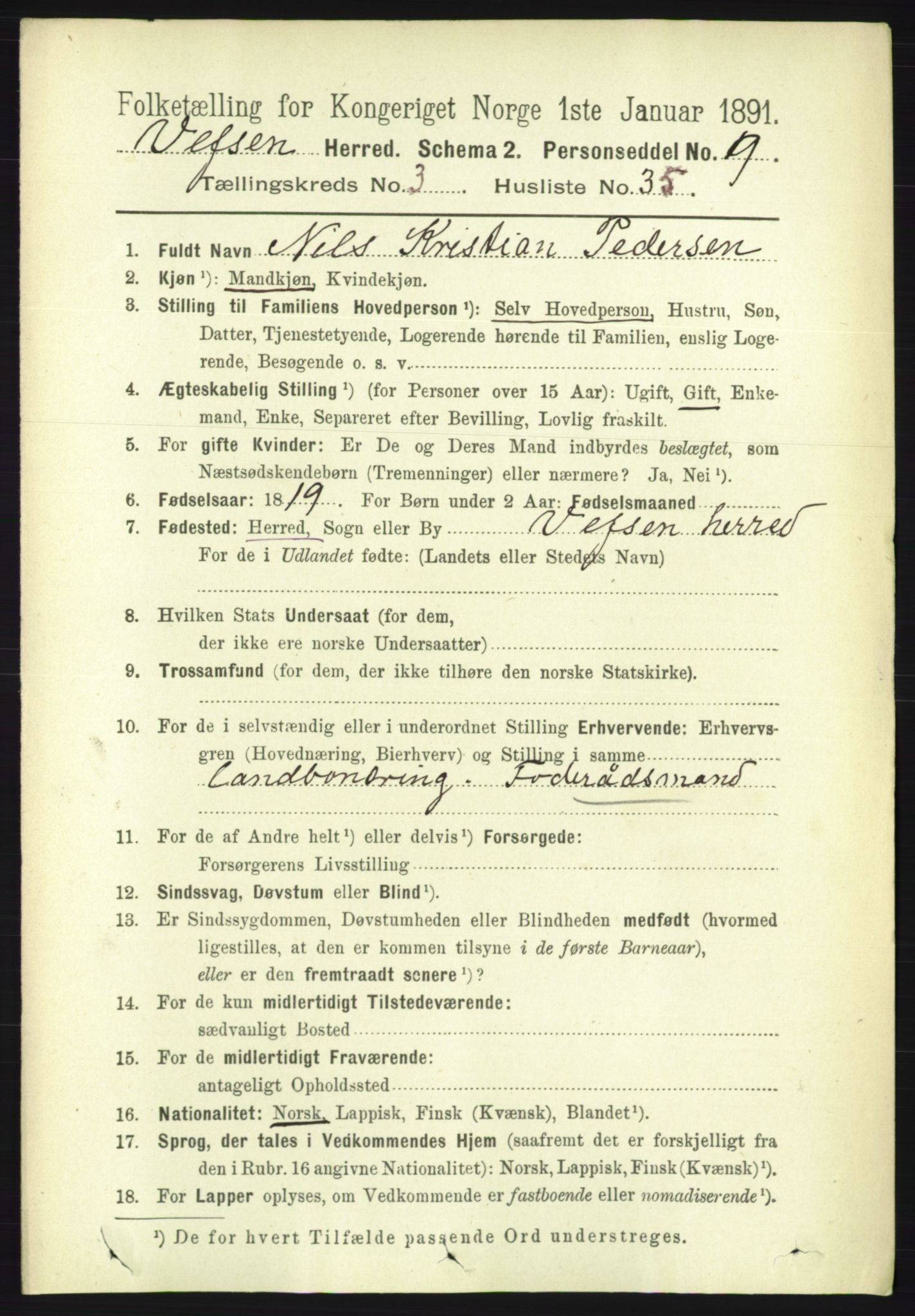 RA, 1891 census for 1824 Vefsn, 1891, p. 1524