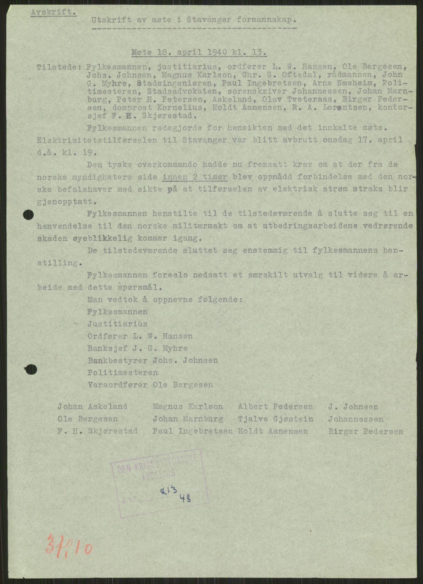 Forsvaret, Forsvarets krigshistoriske avdeling, AV/RA-RAFA-2017/Y/Ya/L0015: II-C-11-31 - Fylkesmenn.  Rapporter om krigsbegivenhetene 1940., 1940, p. 24