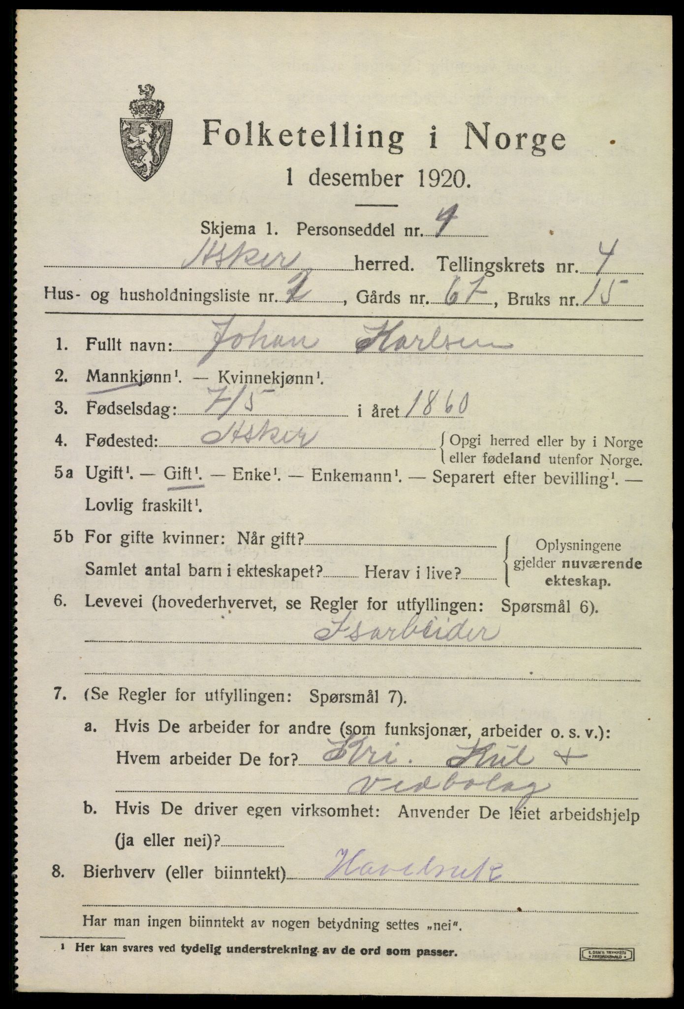 SAO, 1920 census for Asker, 1920, p. 10276