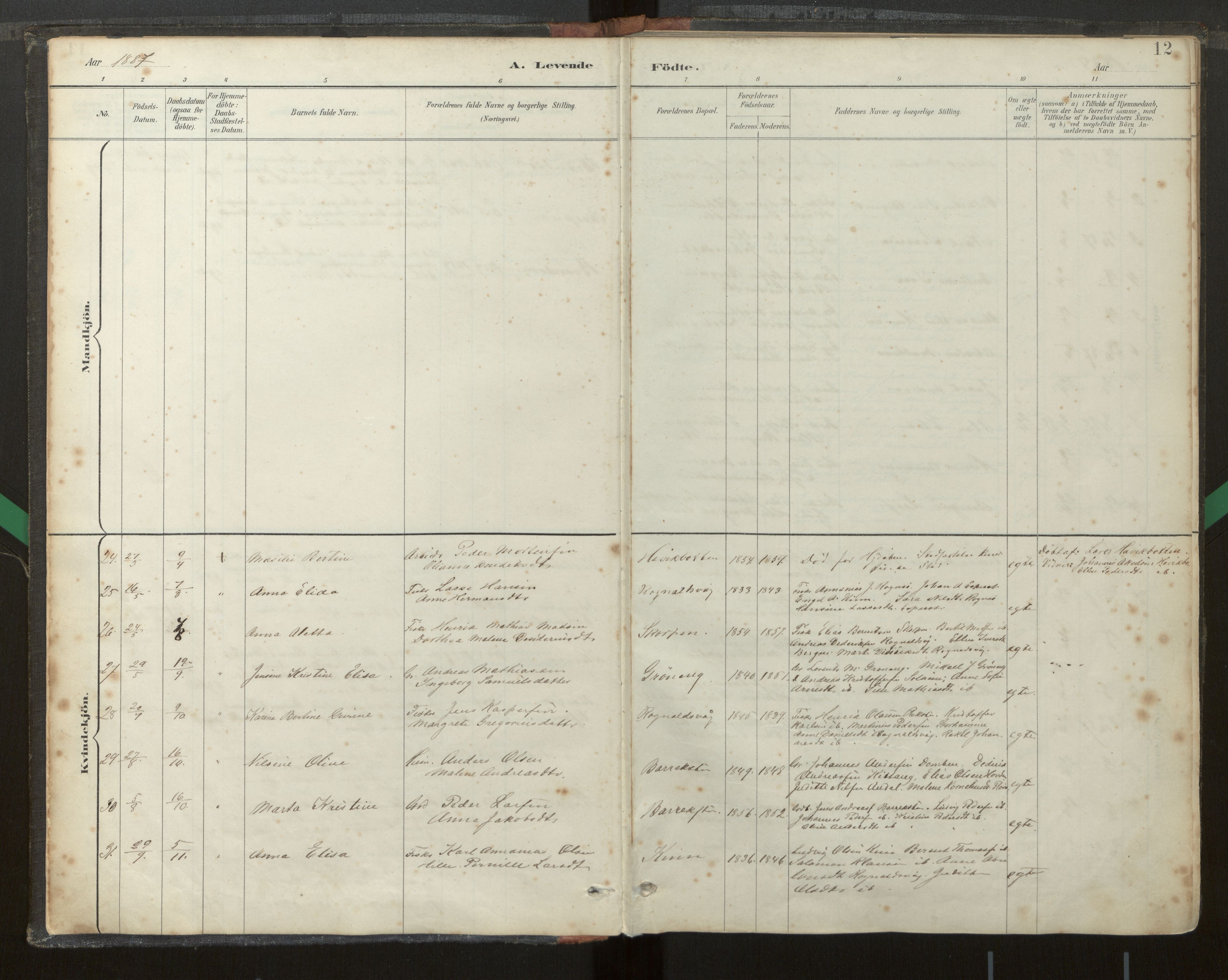 Kinn sokneprestembete, AV/SAB-A-80801/H/Haa/Haab/L0001: Parish register (official) no. B 1, 1886-1921, p. 12