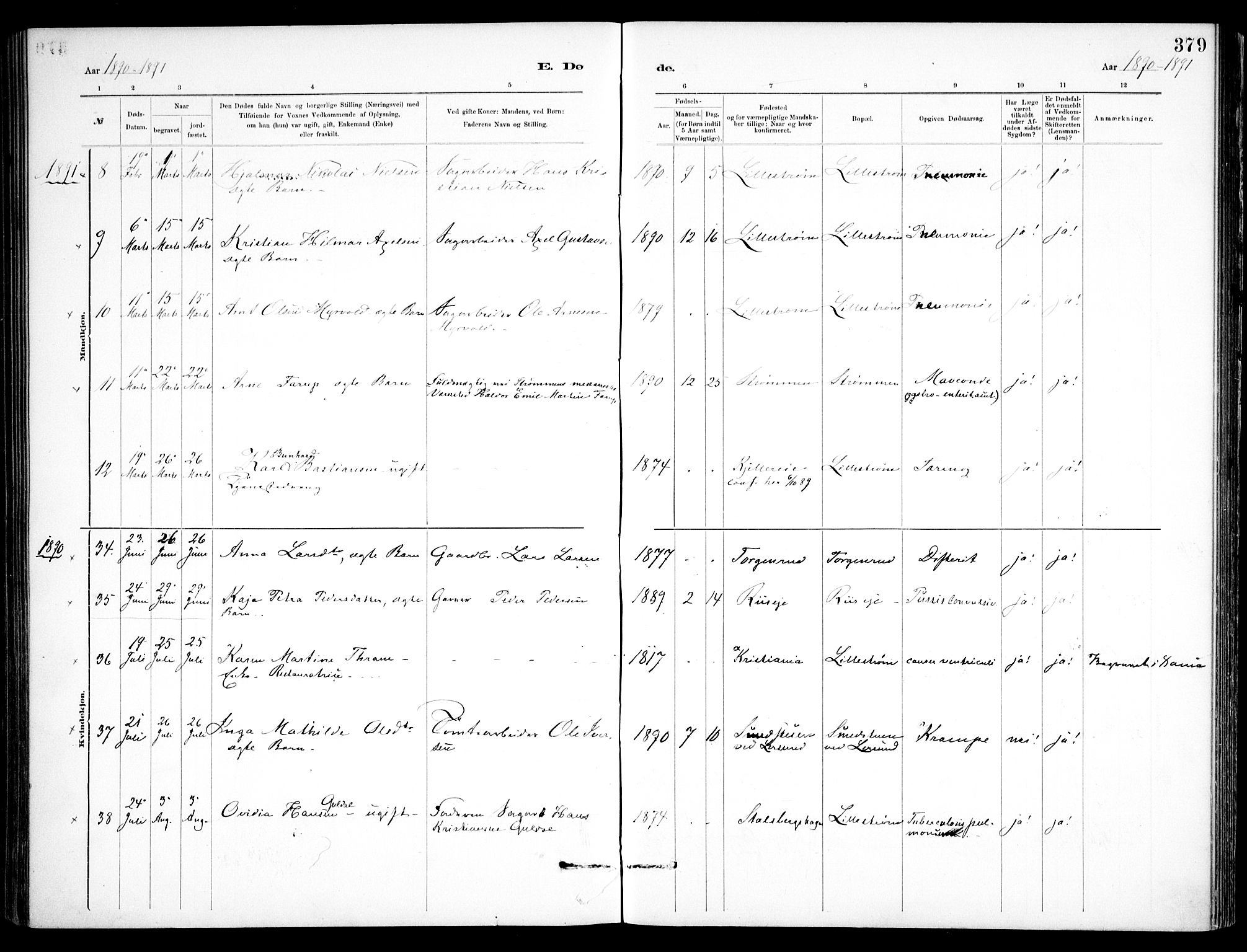 Skedsmo prestekontor Kirkebøker, AV/SAO-A-10033a/F/Fa/L0013: Parish register (official) no. I 13, 1883-1891, p. 379