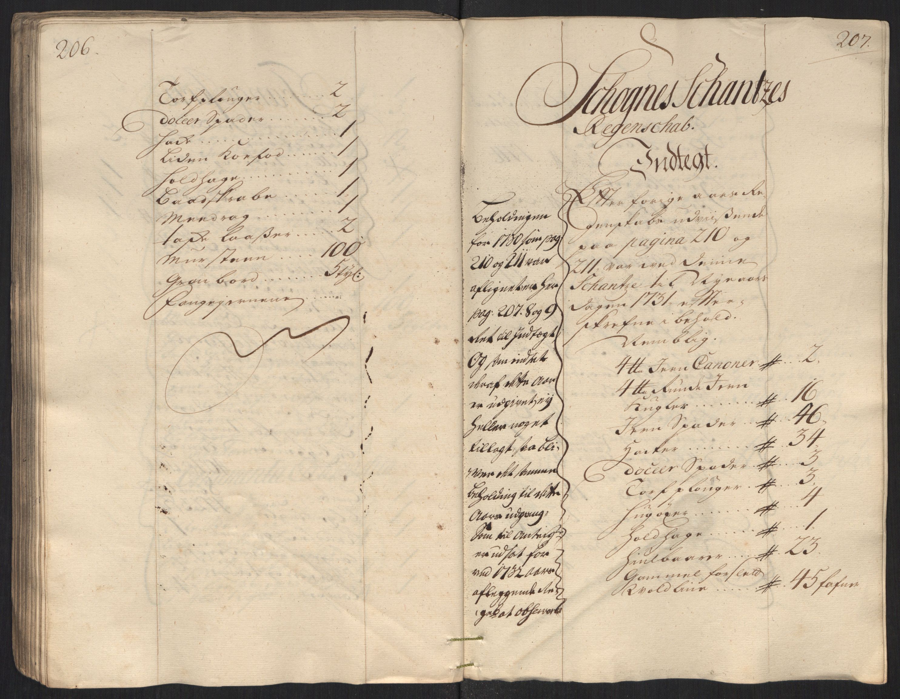 Rentekammeret inntil 1814, Reviderte regnskaper, Militære regnskaper, AV/RA-EA-4069/Rd/L0649: Trondheim festningsregnskaper, 1731, p. 206-207