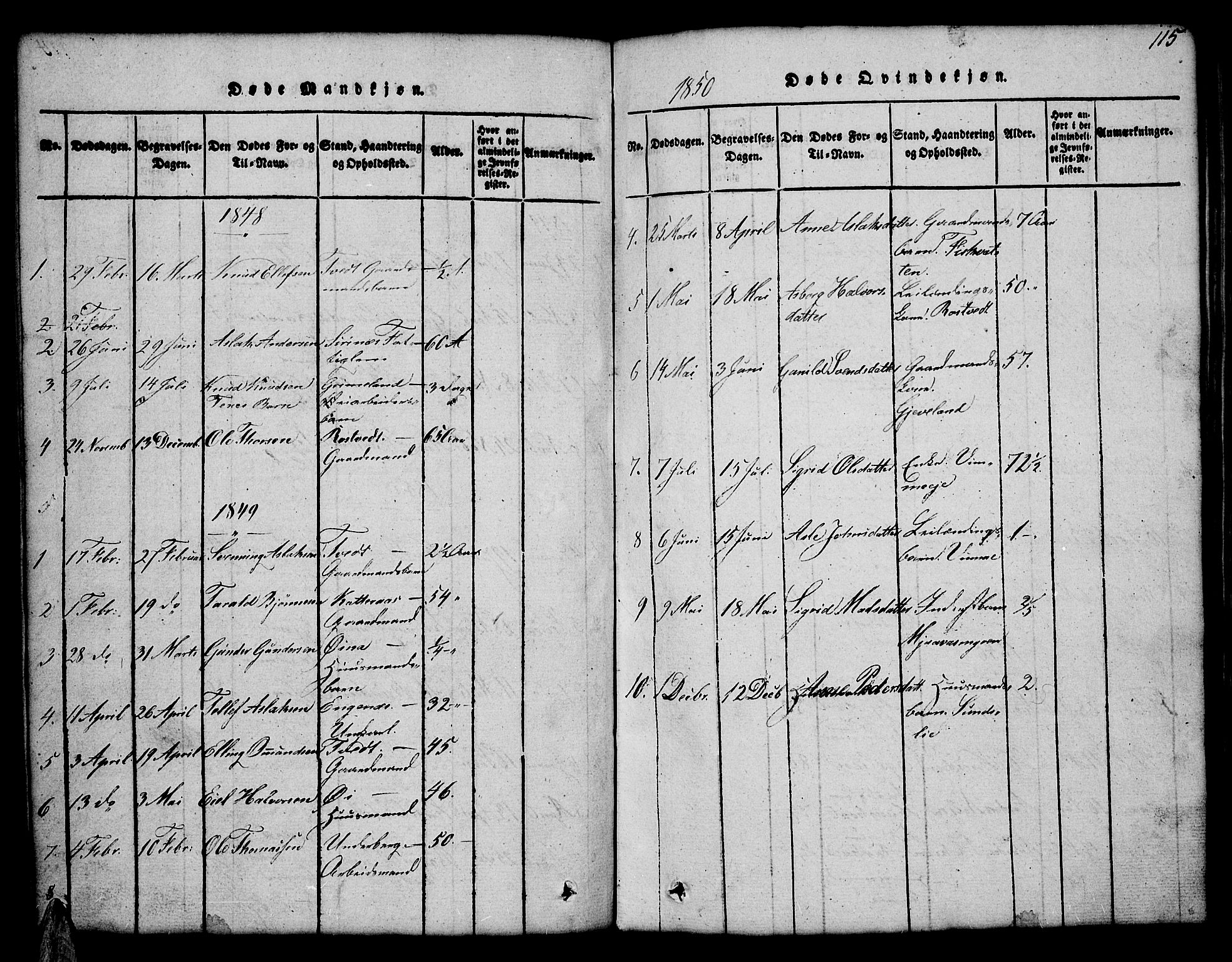 Åmli sokneprestkontor, SAK/1111-0050/F/Fb/Fbc/L0001: Parish register (copy) no. B 1, 1816-1867, p. 115