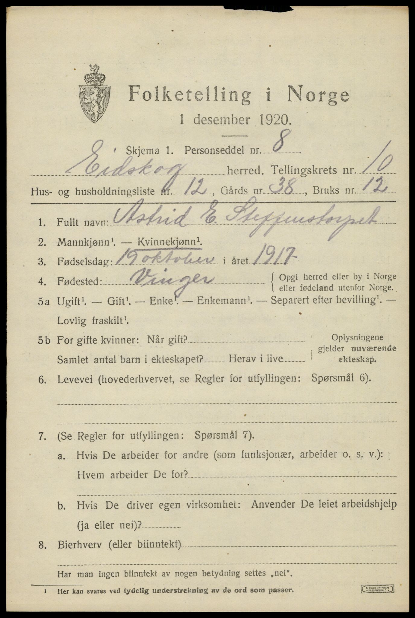 SAH, 1920 census for Eidskog, 1920, p. 11275