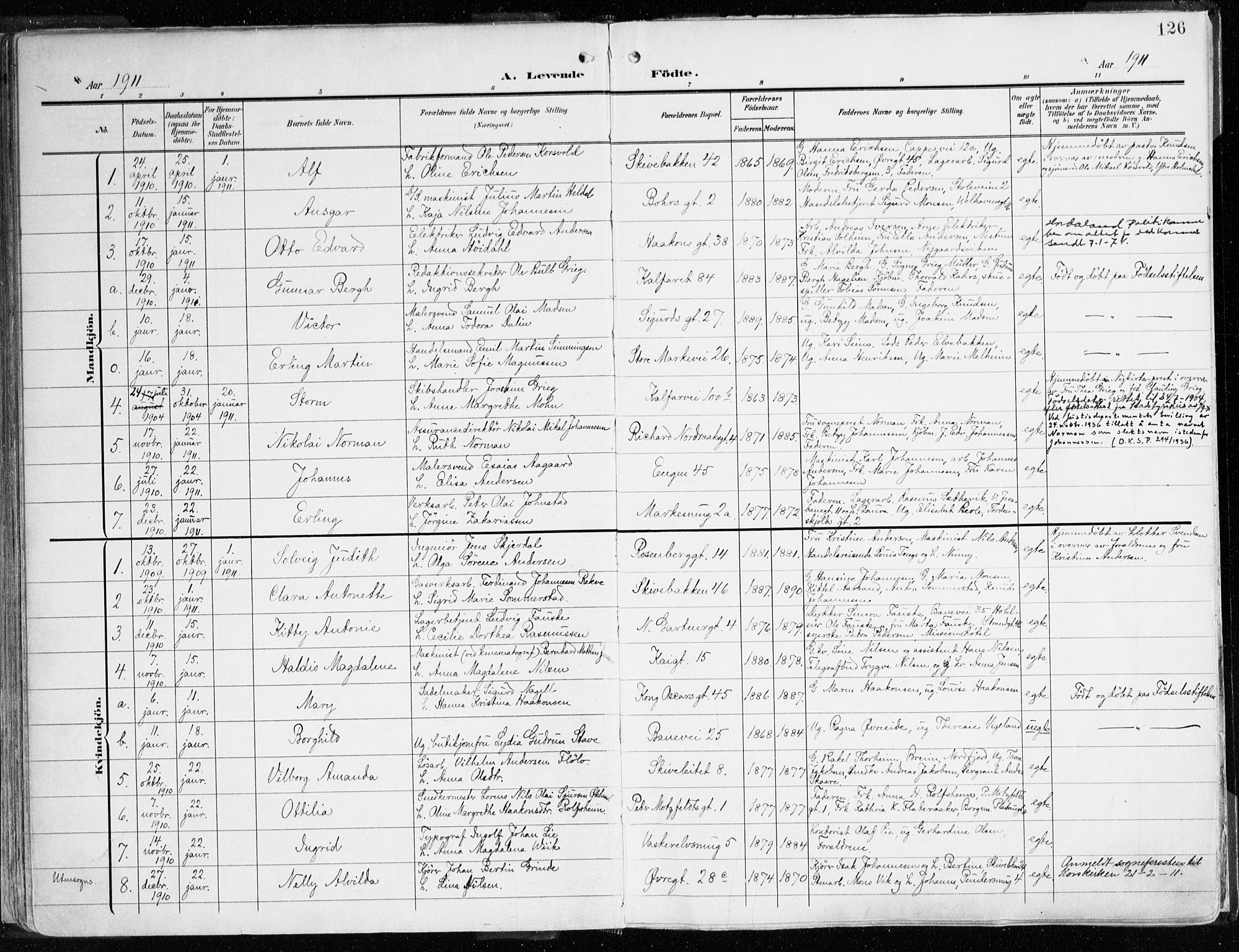 Domkirken sokneprestembete, SAB/A-74801/H/Haa/L0025: Parish register (official) no. B 8, 1903-1925, p. 126