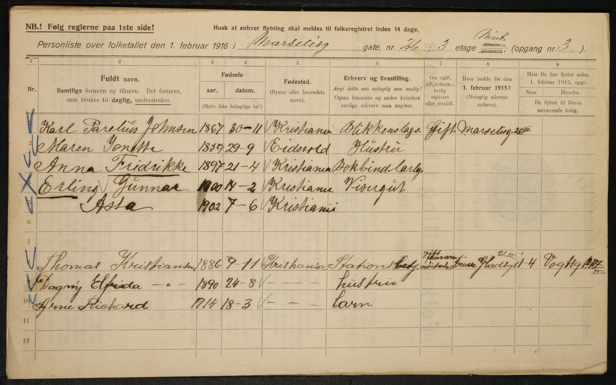 OBA, Municipal Census 1916 for Kristiania, 1916, p. 66114