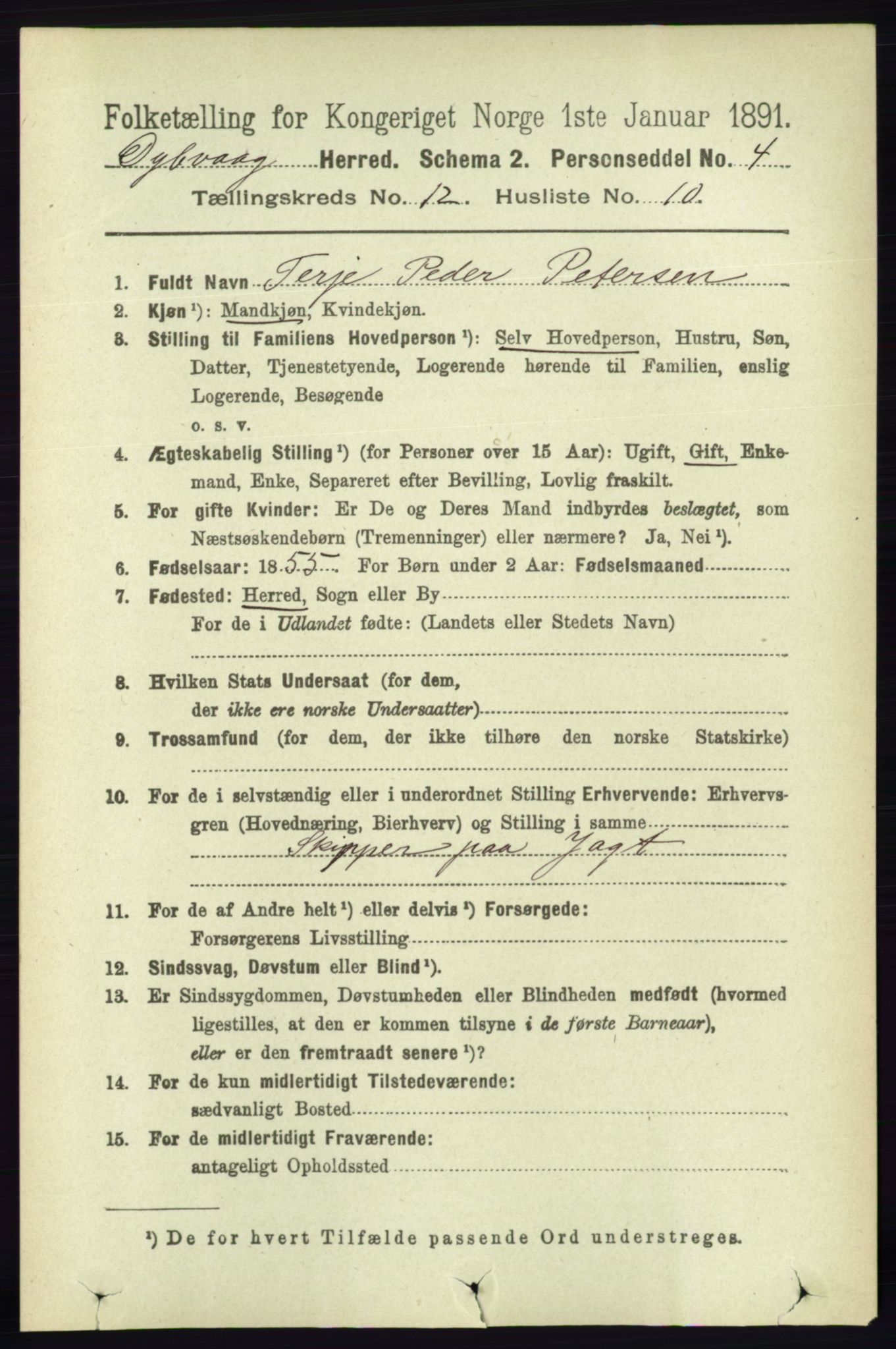 RA, 1891 census for 0915 Dypvåg, 1891, p. 4795