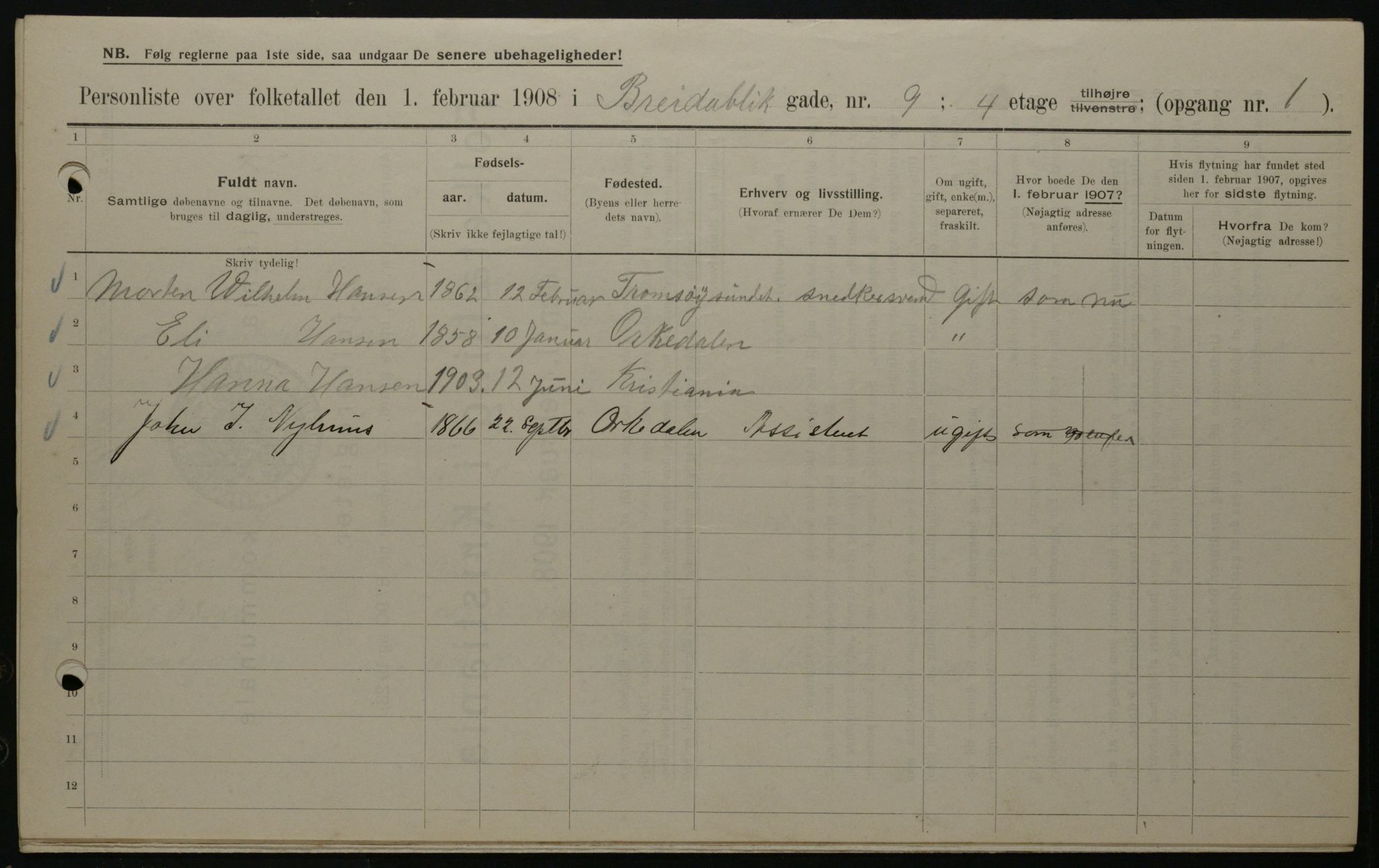 OBA, Municipal Census 1908 for Kristiania, 1908, p. 7875