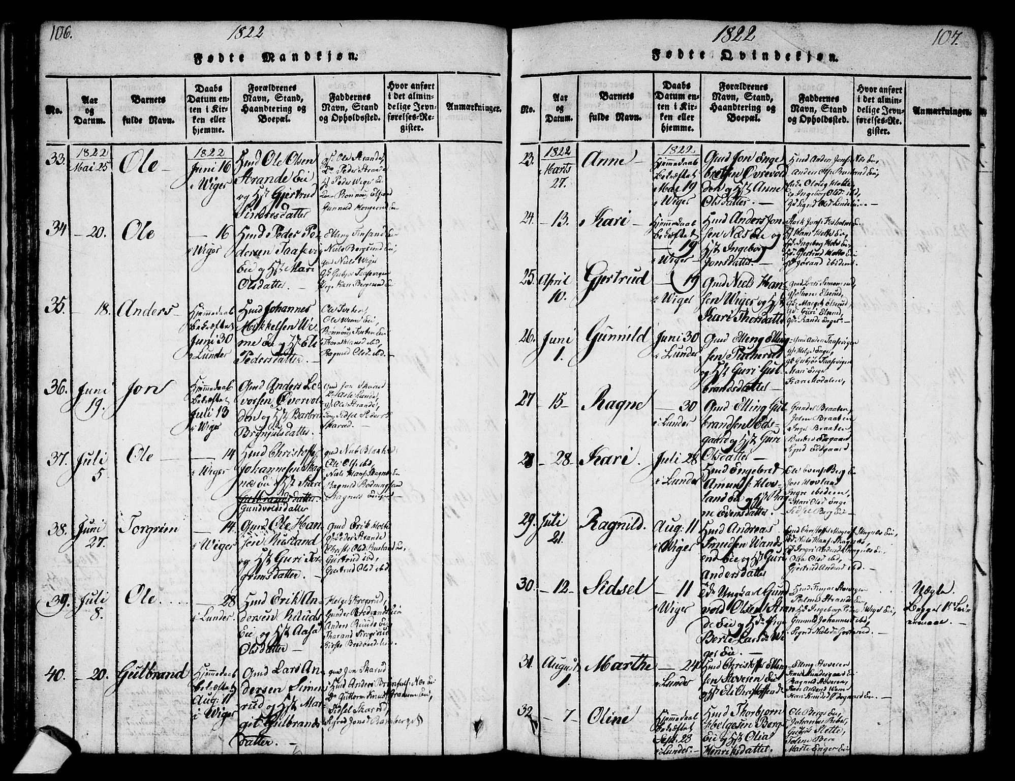 Norderhov kirkebøker, AV/SAKO-A-237/G/Ga/L0003: Parish register (copy) no. I 3 /2, 1814-1876, p. 106-107