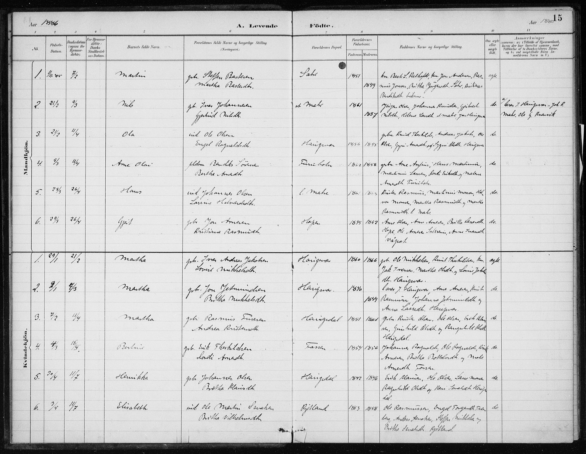 Masfjorden Sokneprestembete, AV/SAB-A-77001: Parish register (official) no. C  1, 1882-1896, p. 15