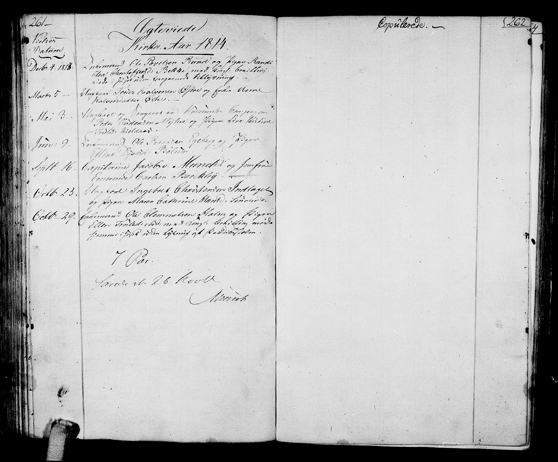 Sande Kirkebøker, SAKO/A-53/F/Fa/L0002: Parish register (official) no. 2, 1804-1814, p. 261-262
