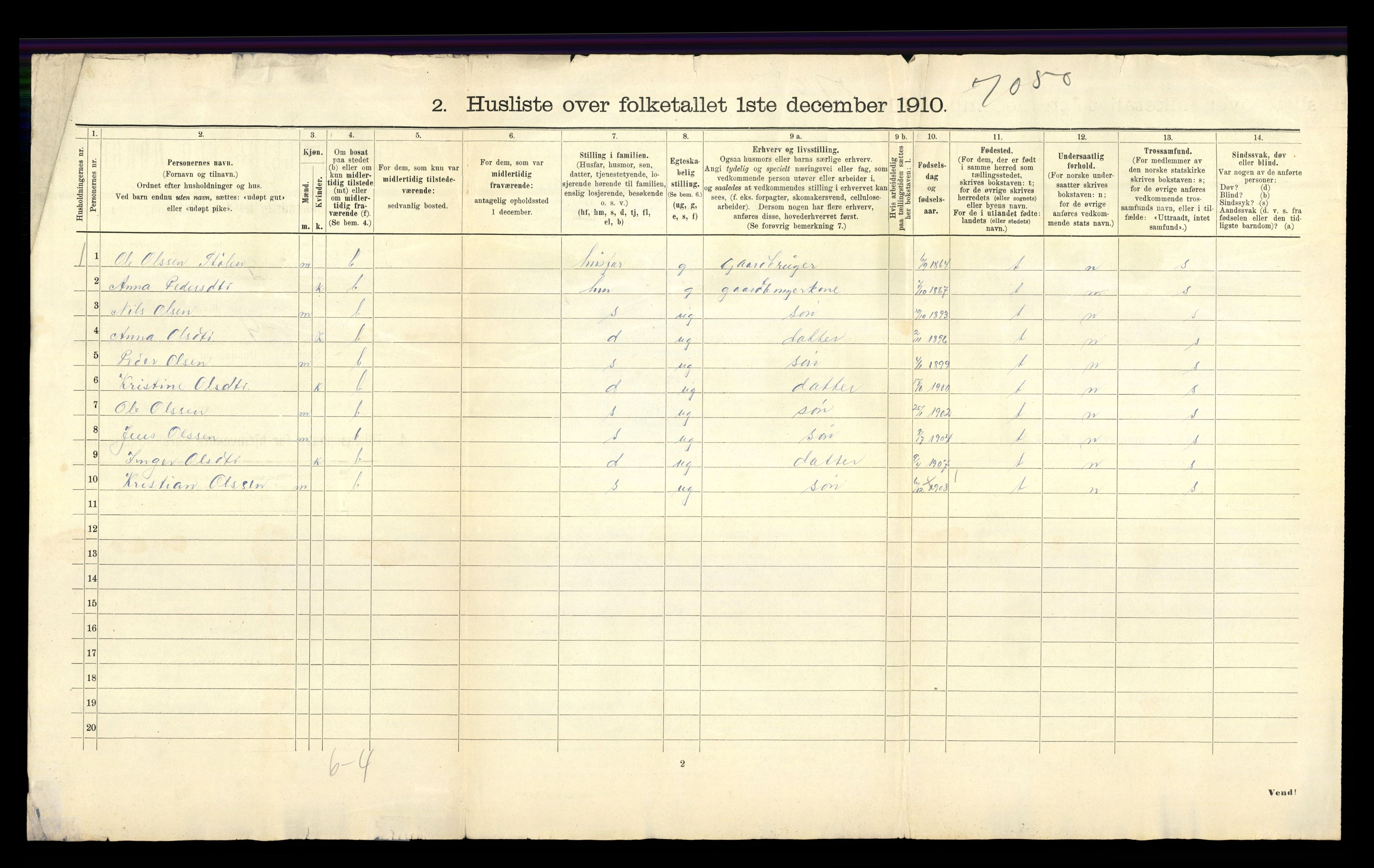 RA, 1910 census for Hafslo, 1910, p. 44