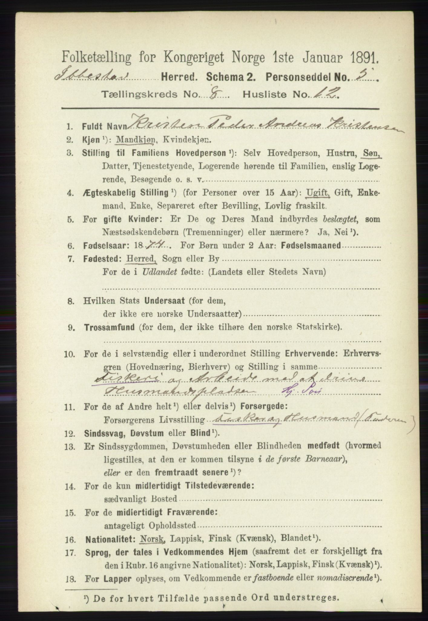 RA, 1891 census for 1917 Ibestad, 1891, p. 5307