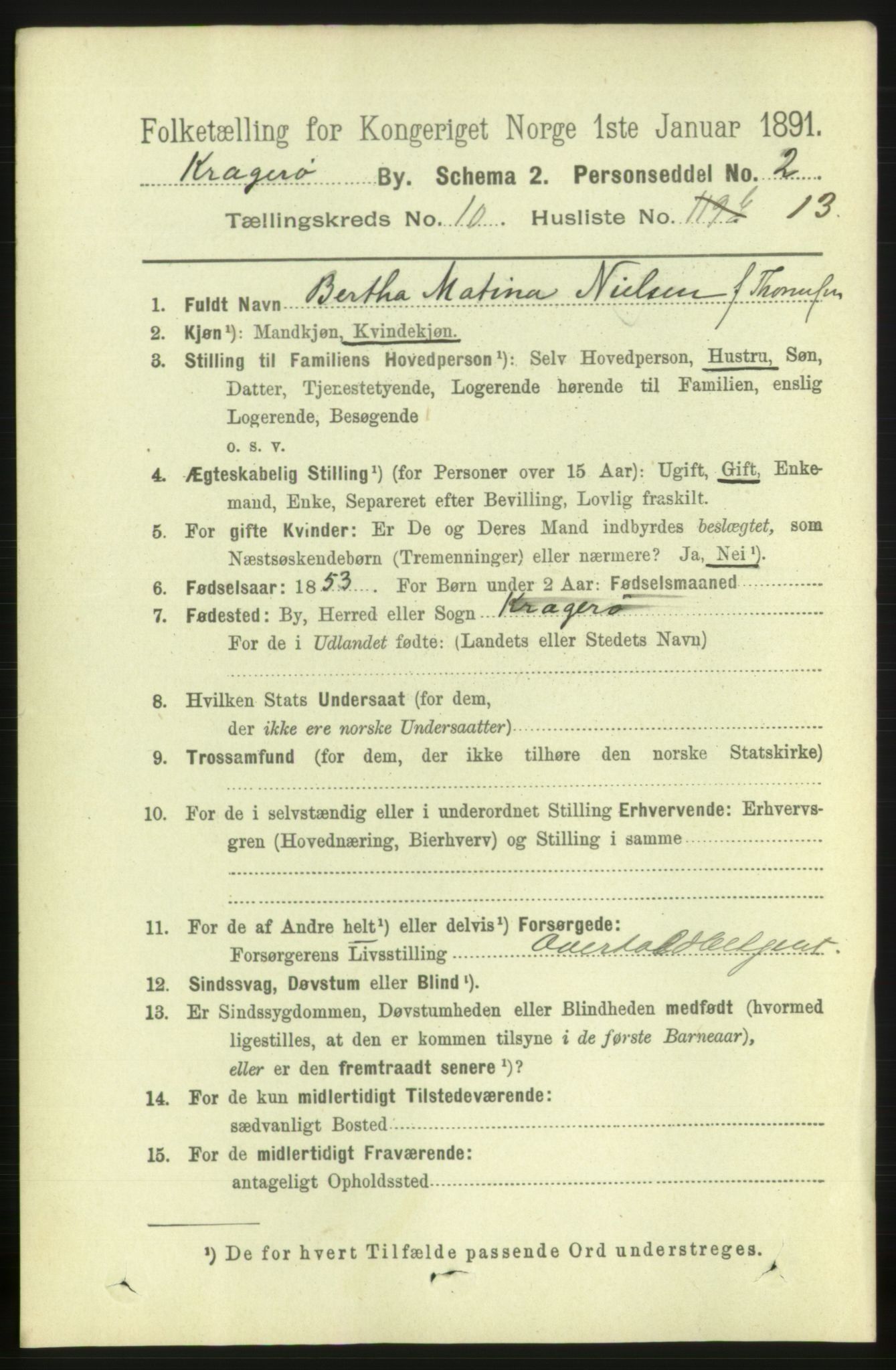 RA, 1891 census for 0801 Kragerø, 1891, p. 3842