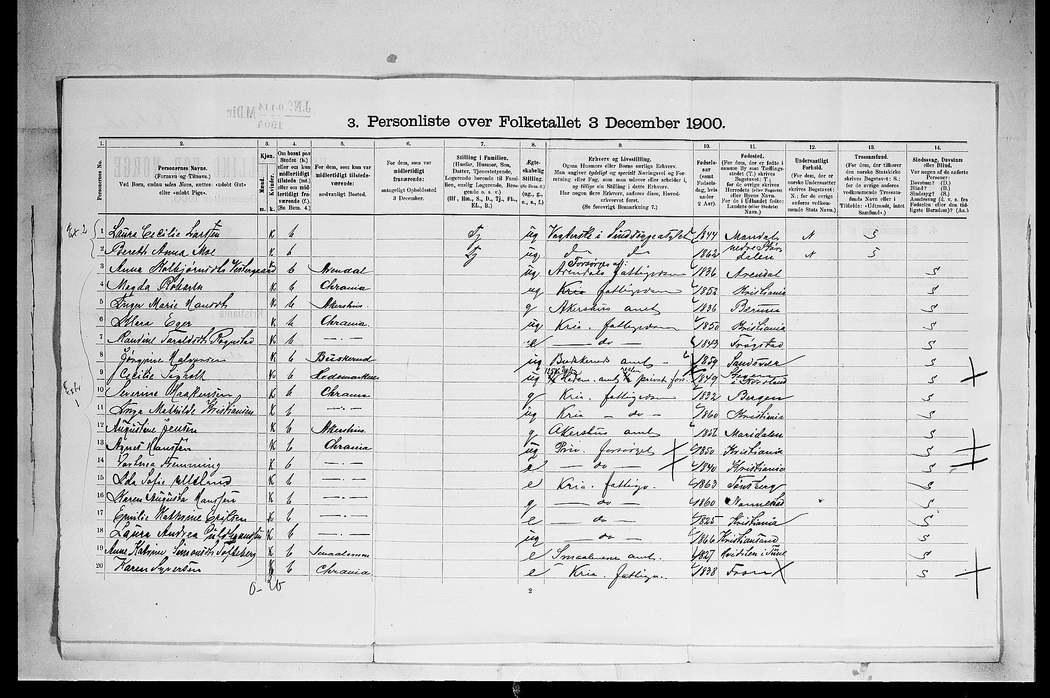 SAO, 1900 census for Kristiania, 1900, p. 18685