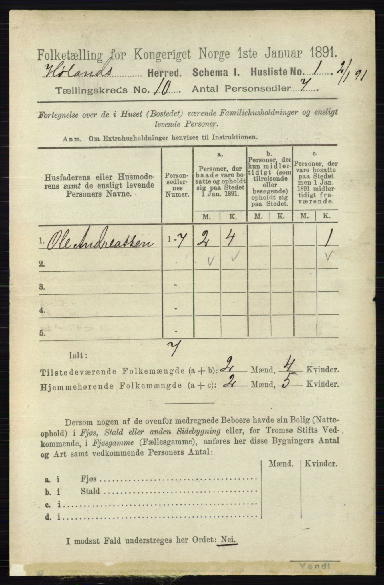 RA, 1891 census for 0221 Høland, 1891, p. 6505