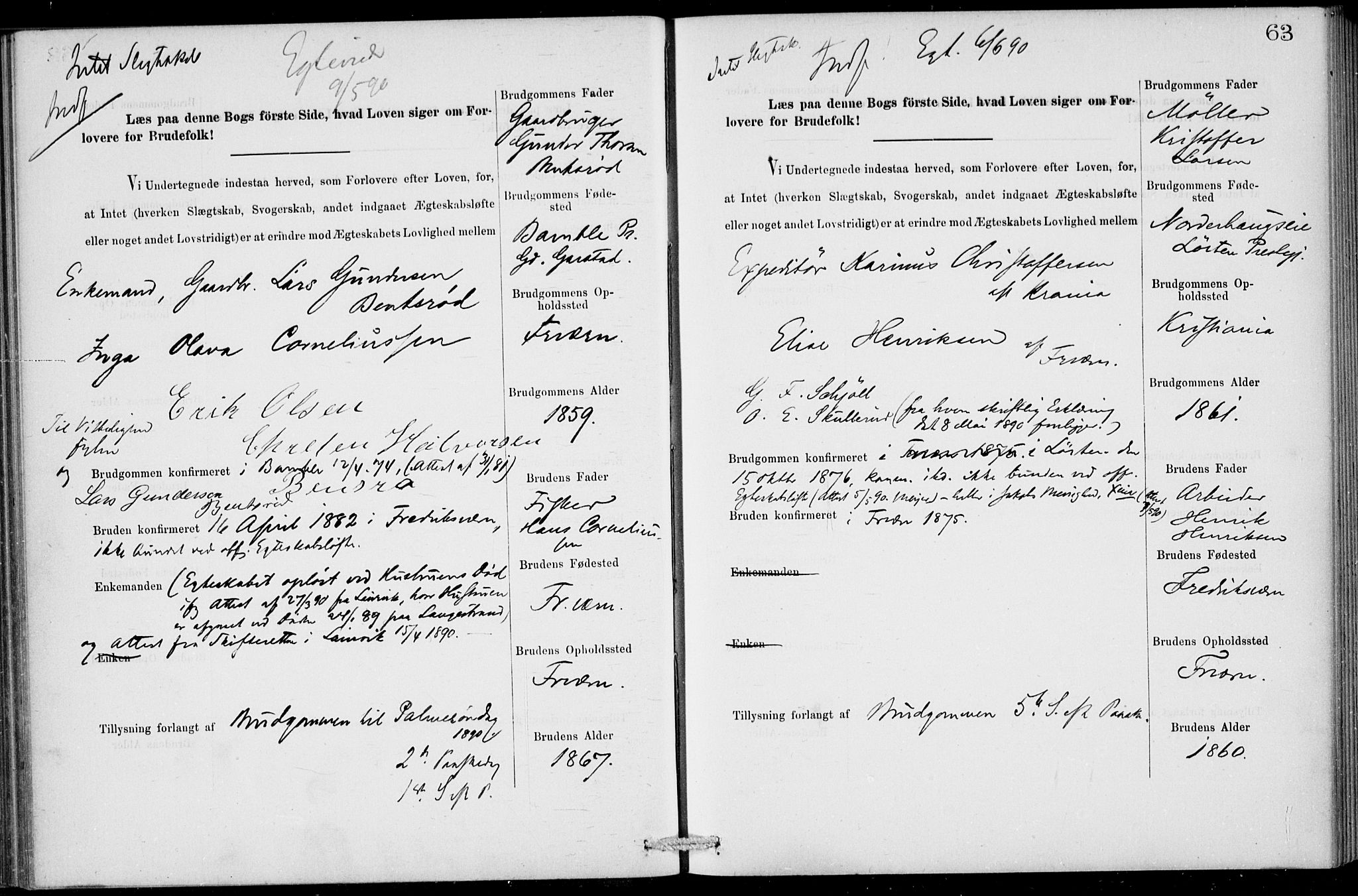 Stavern kirkebøker, AV/SAKO-A-318/H/Ha/L0001: Banns register no. 1, 1875-1918, p. 63