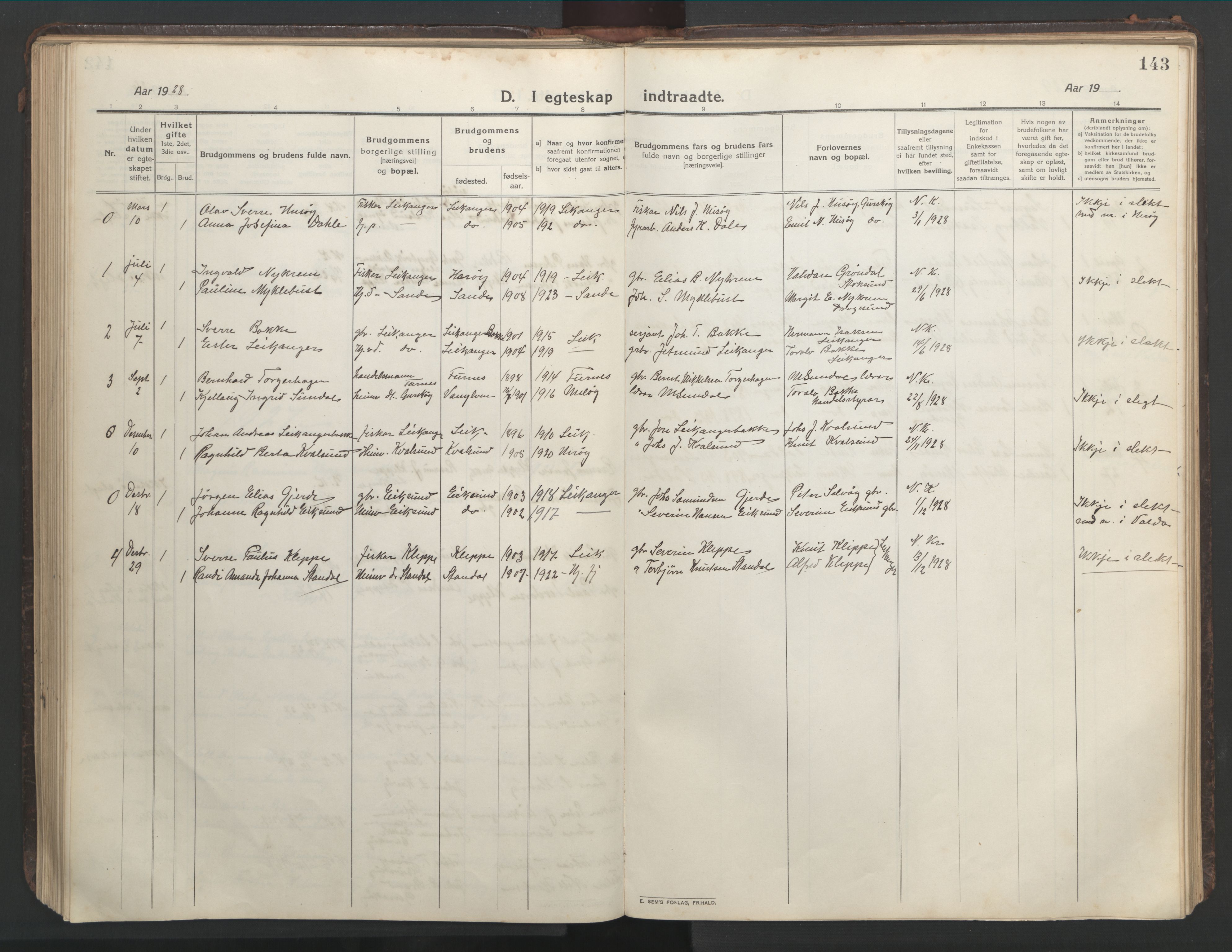 Ministerialprotokoller, klokkerbøker og fødselsregistre - Møre og Romsdal, SAT/A-1454/508/L0099: Parish register (copy) no. 508C03, 1917-1947, p. 143