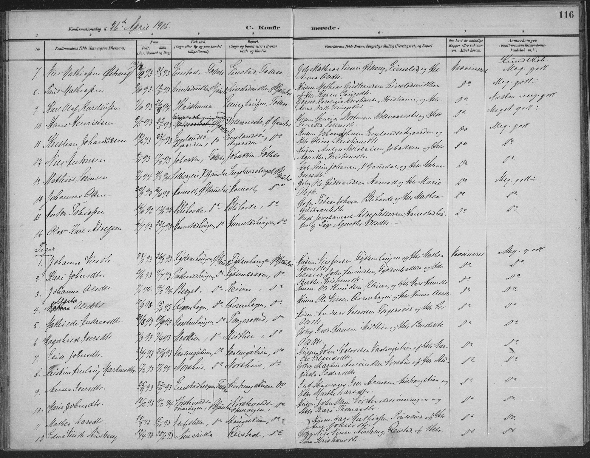 Østre Gausdal prestekontor, SAH/PREST-092/H/Ha/Haa/L0004: Parish register (official) no. 4, 1898-1914, p. 116