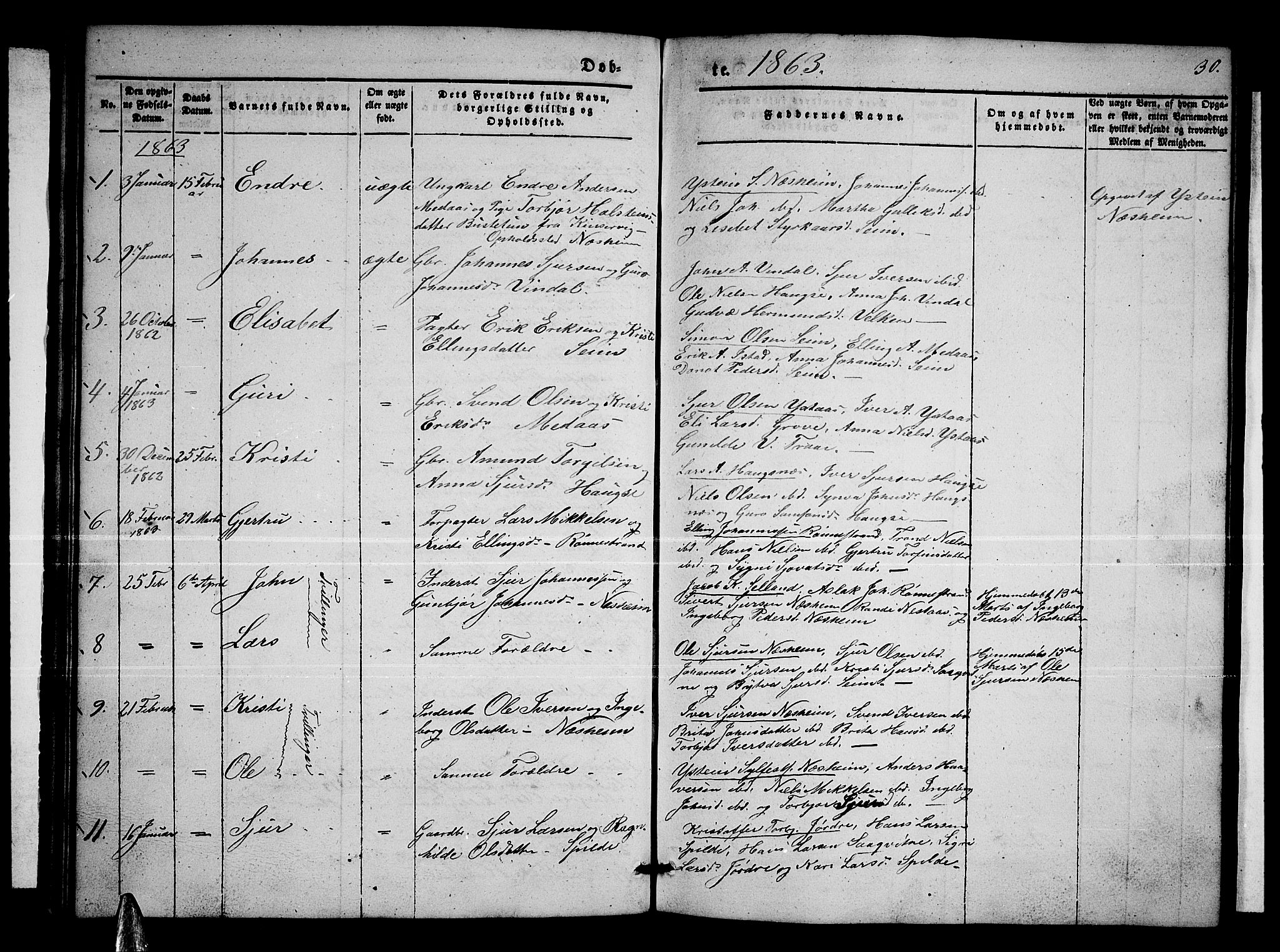 Ulvik sokneprestembete, AV/SAB-A-78801/H/Hab: Parish register (copy) no. B 1, 1855-1868, p. 30