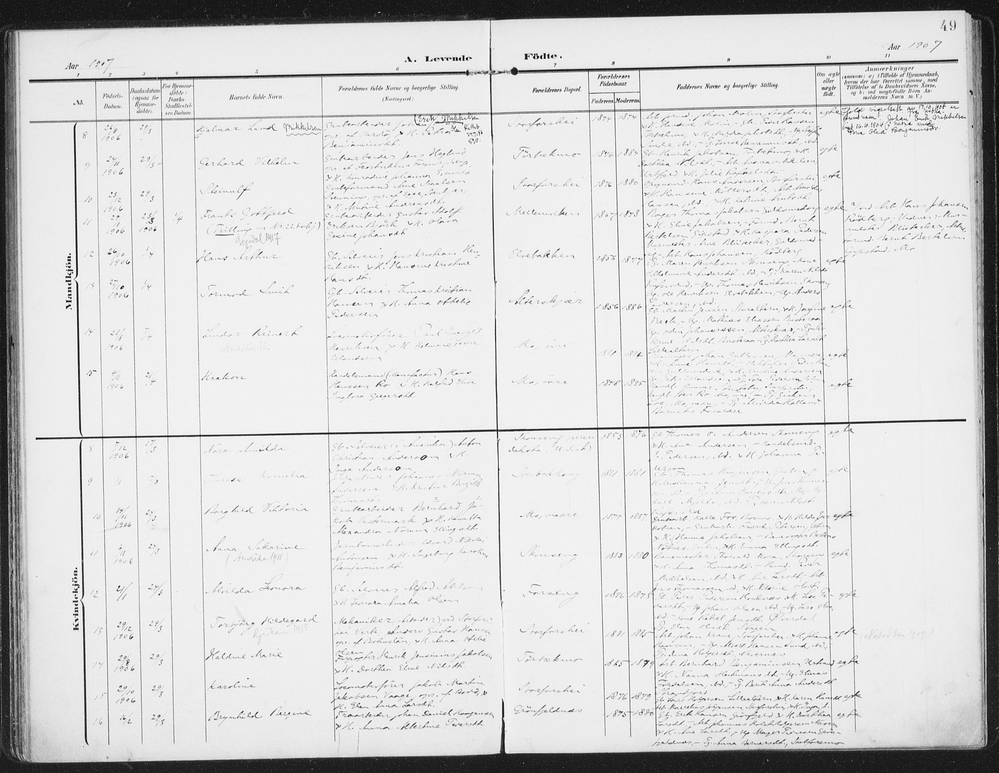 Ministerialprotokoller, klokkerbøker og fødselsregistre - Nordland, SAT/A-1459/827/L0402: Parish register (official) no. 827A14, 1903-1912, p. 49