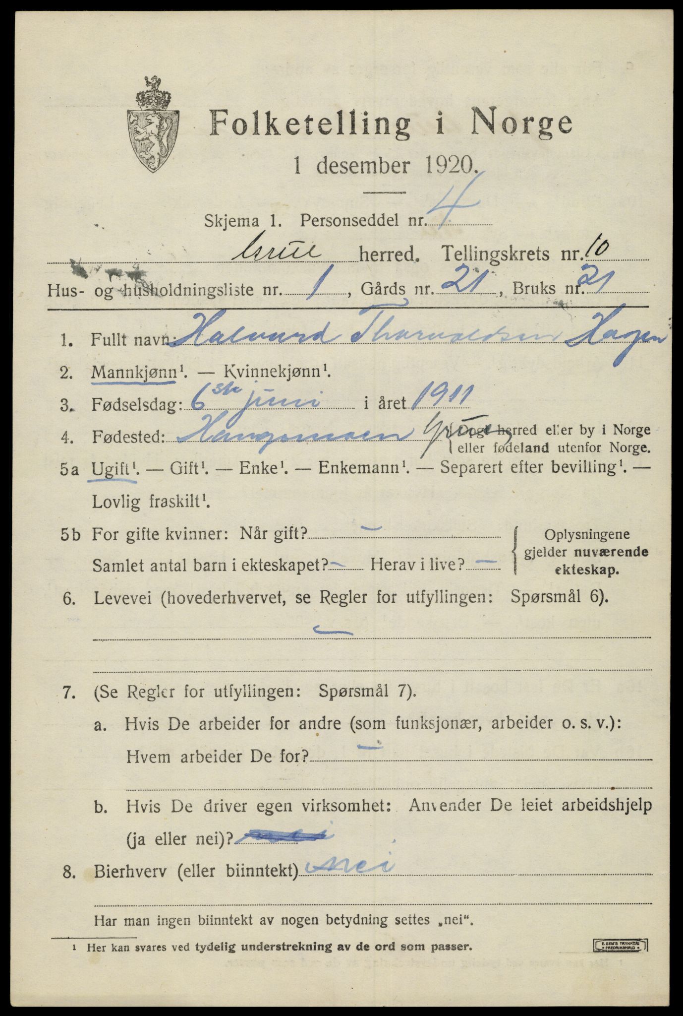 SAH, 1920 census for Grue, 1920, p. 8299