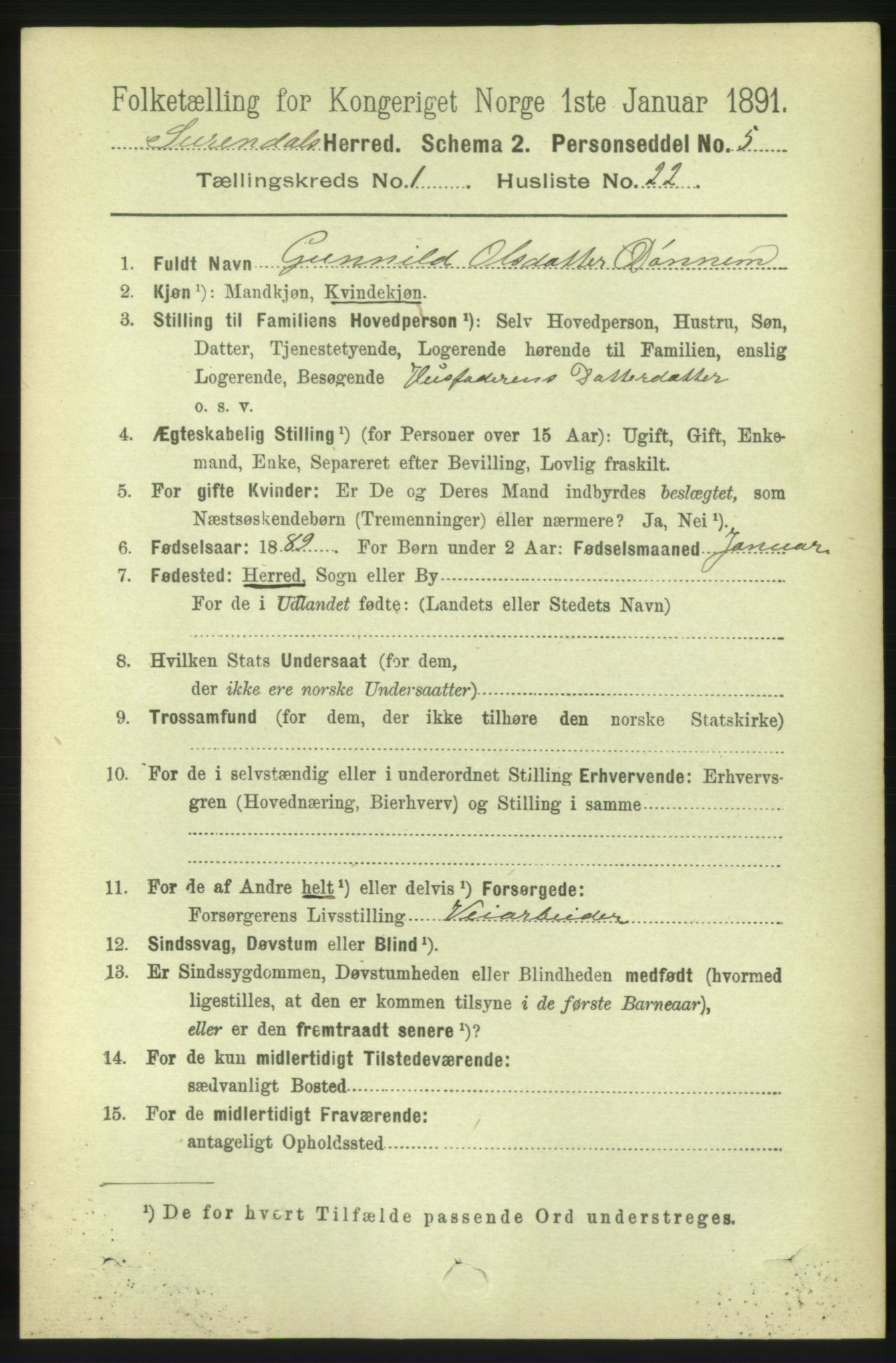 RA, 1891 census for 1566 Surnadal, 1891, p. 259