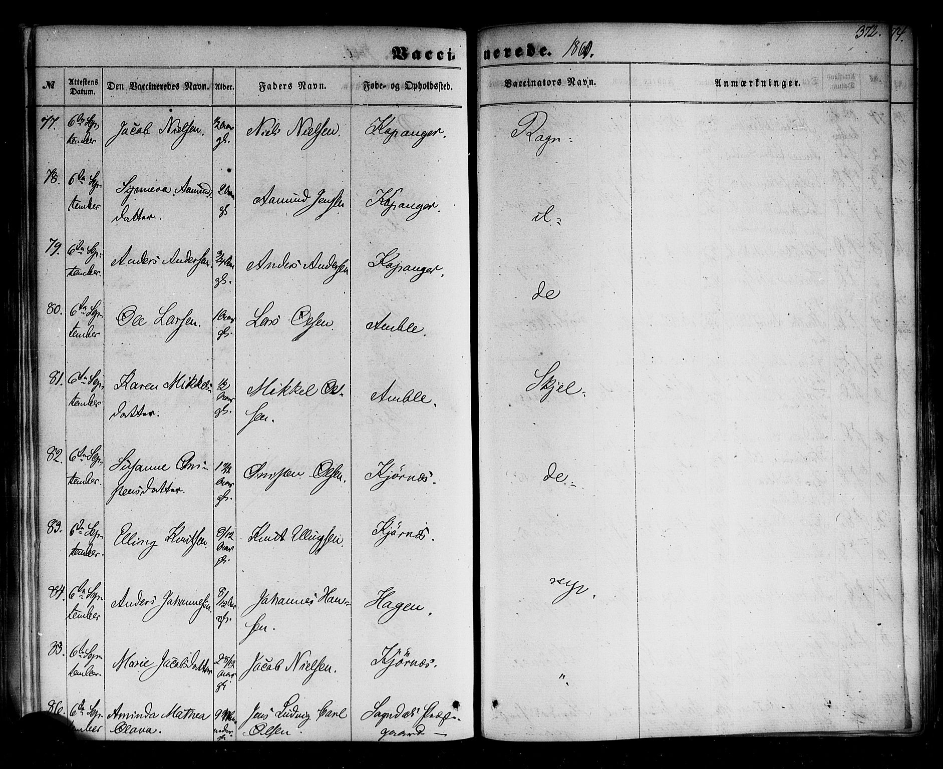 Sogndal sokneprestembete, AV/SAB-A-81301/H/Haa/Haaa/L0013: Parish register (official) no. A 13, 1859-1877, p. 372