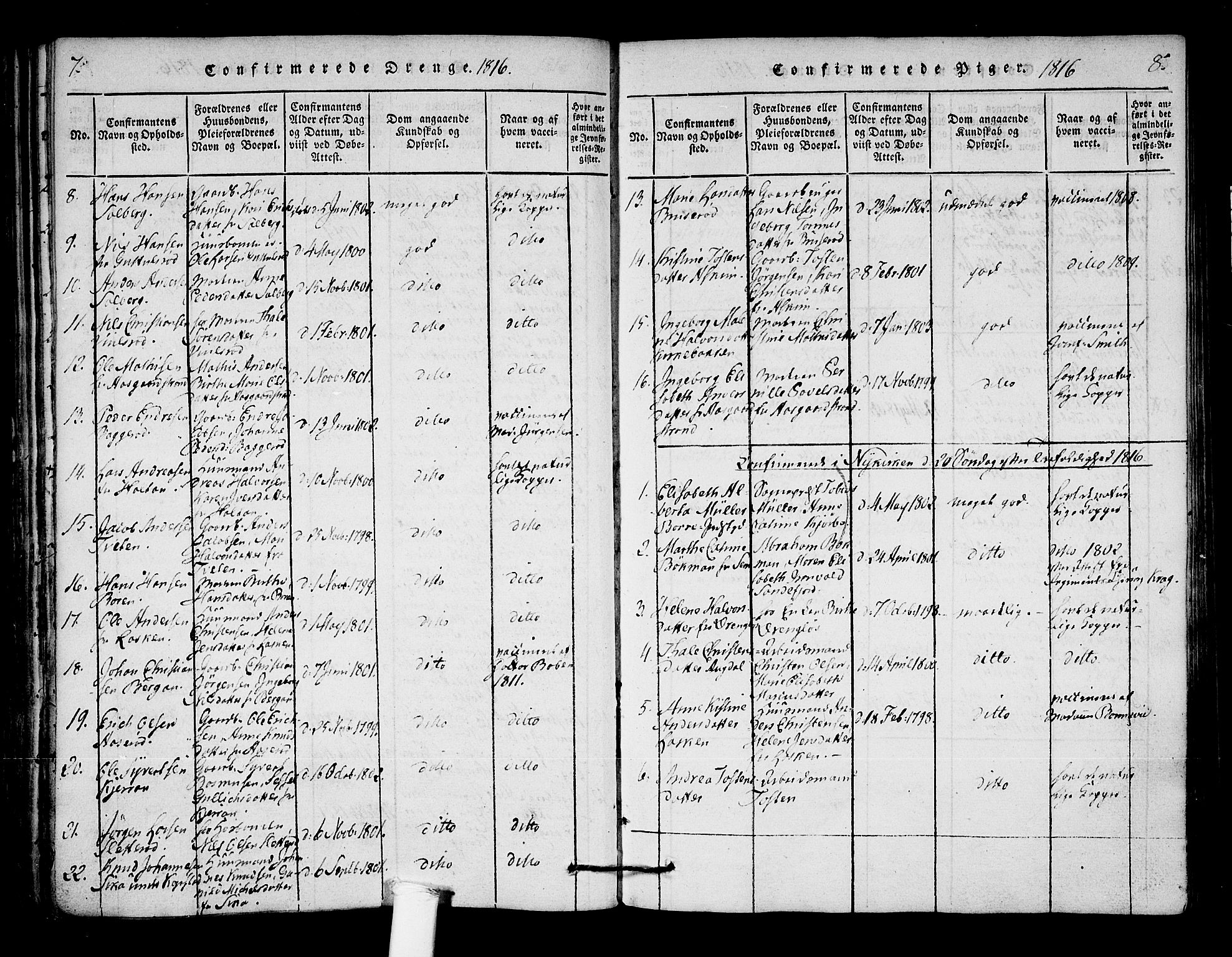 Borre kirkebøker, AV/SAKO-A-338/F/Fa/L0004: Parish register (official) no. I 4, 1815-1845, p. 7-8