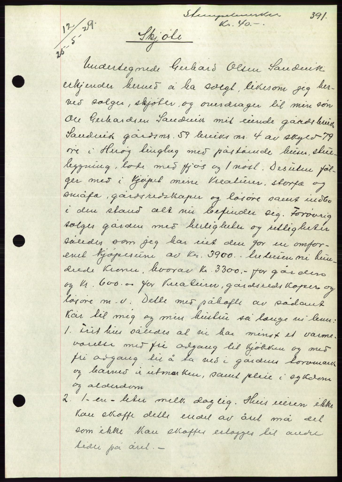 Søre Sunnmøre sorenskriveri, AV/SAT-A-4122/1/2/2C/L0049: Mortgage book no. 43, 1929-1929, Deed date: 25.05.1929