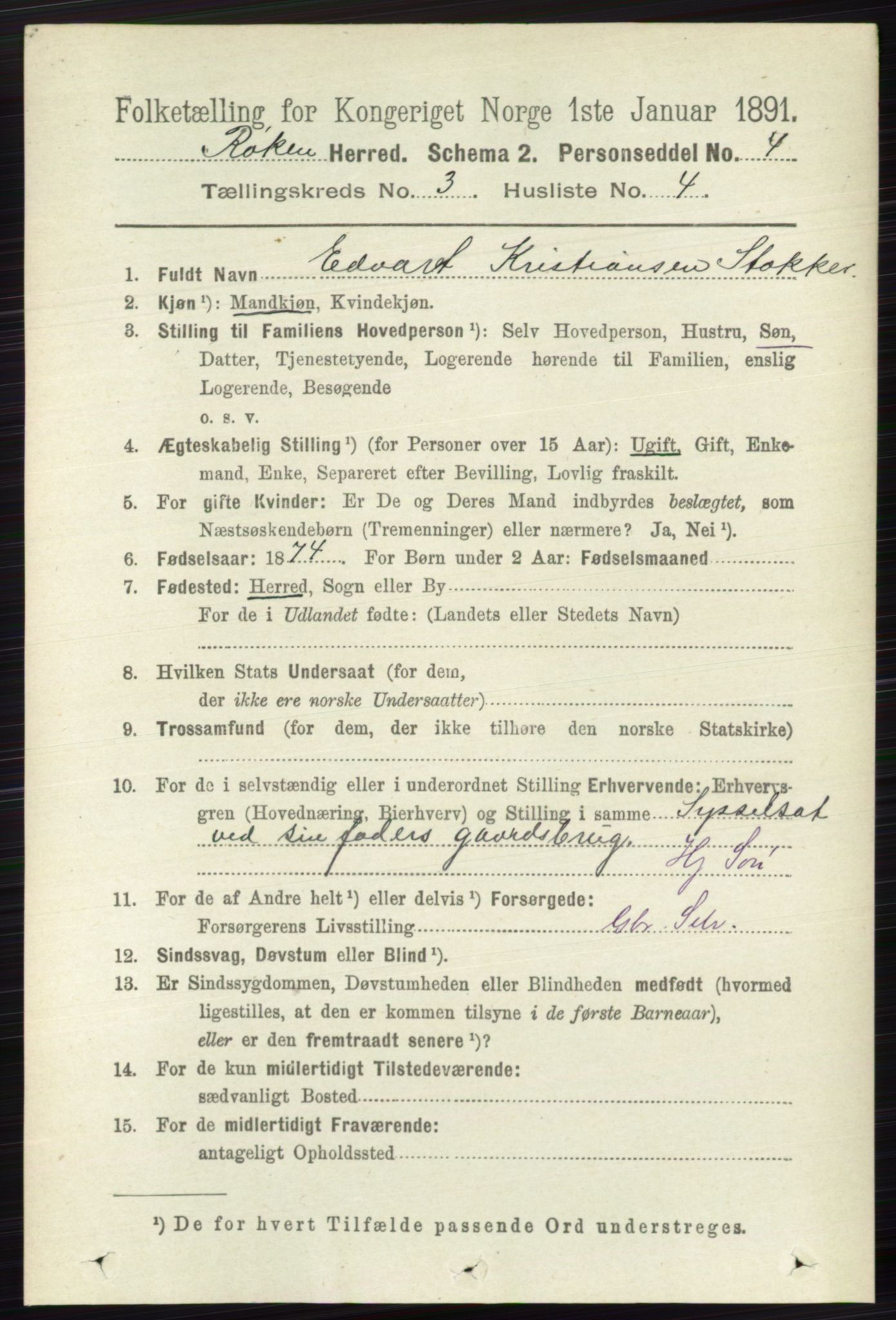 RA, 1891 census for 0627 Røyken, 1891, p. 1215