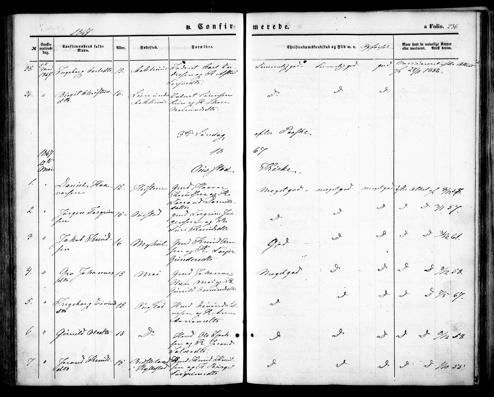 Bygland sokneprestkontor, AV/SAK-1111-0006/F/Fa/Fab/L0005: Parish register (official) no. A 5, 1859-1873, p. 236