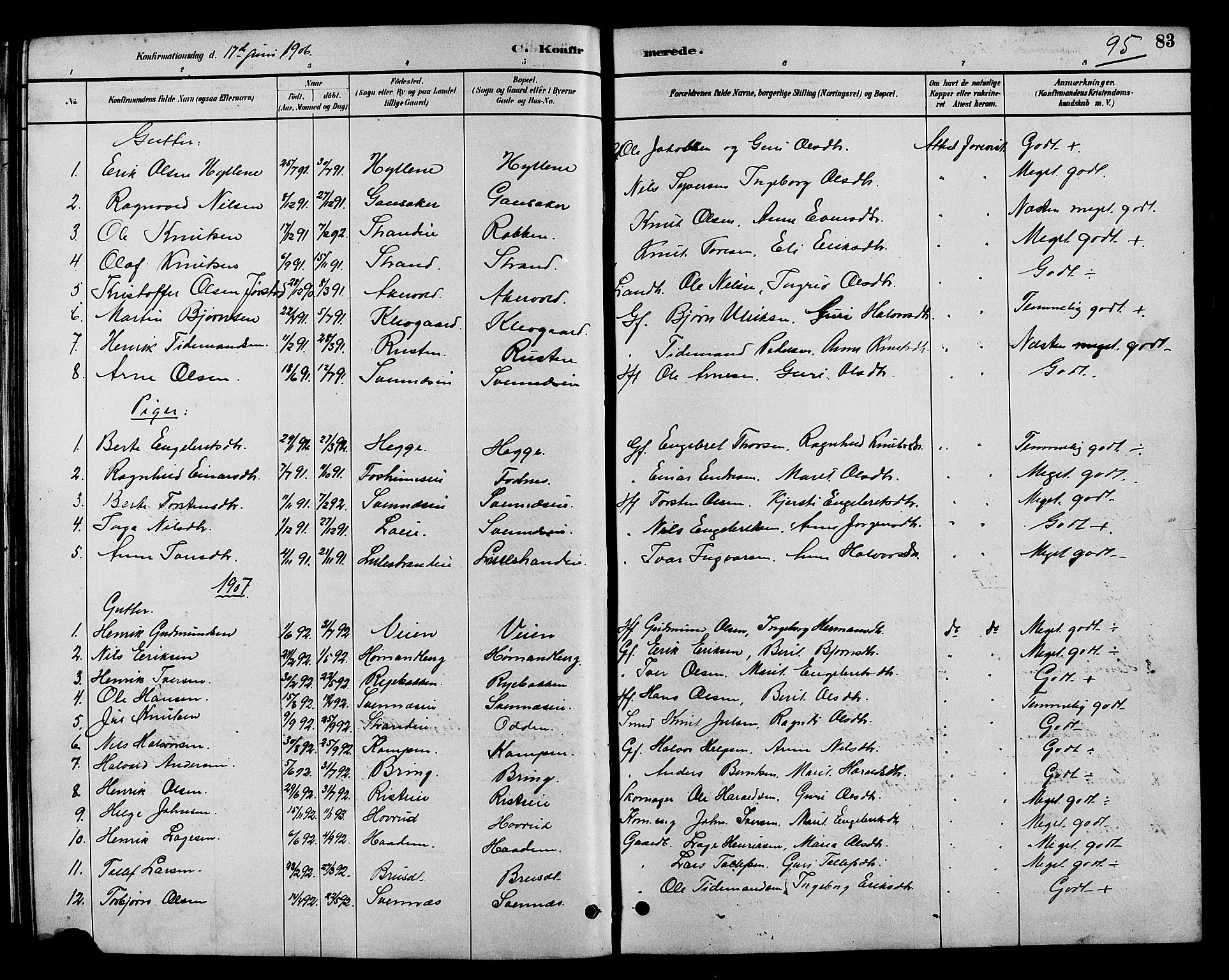 Nord-Aurdal prestekontor, SAH/PREST-132/H/Ha/Hab/L0007: Parish register (copy) no. 7, 1883-1910, p. 95