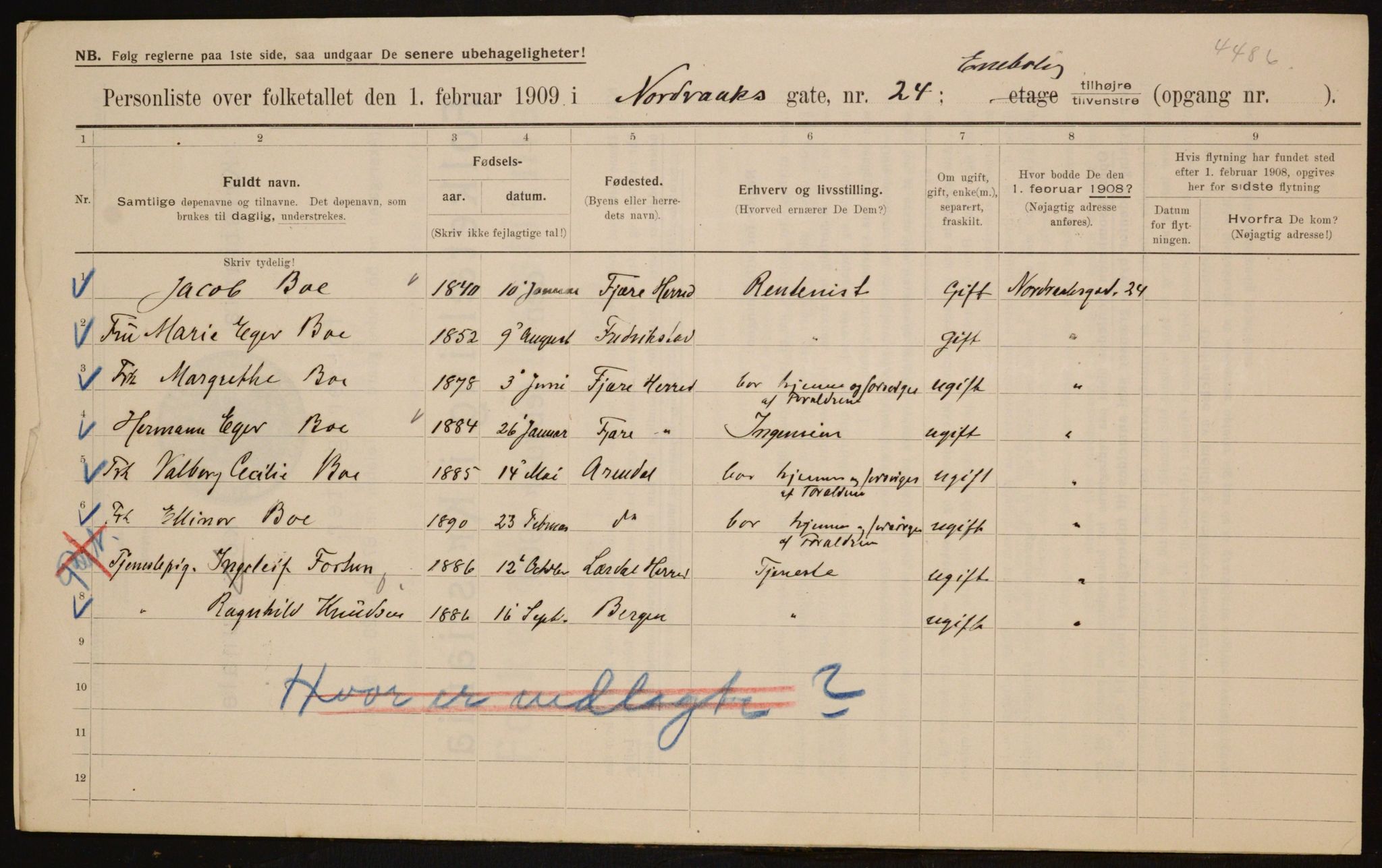 OBA, Municipal Census 1909 for Kristiania, 1909, p. 66973