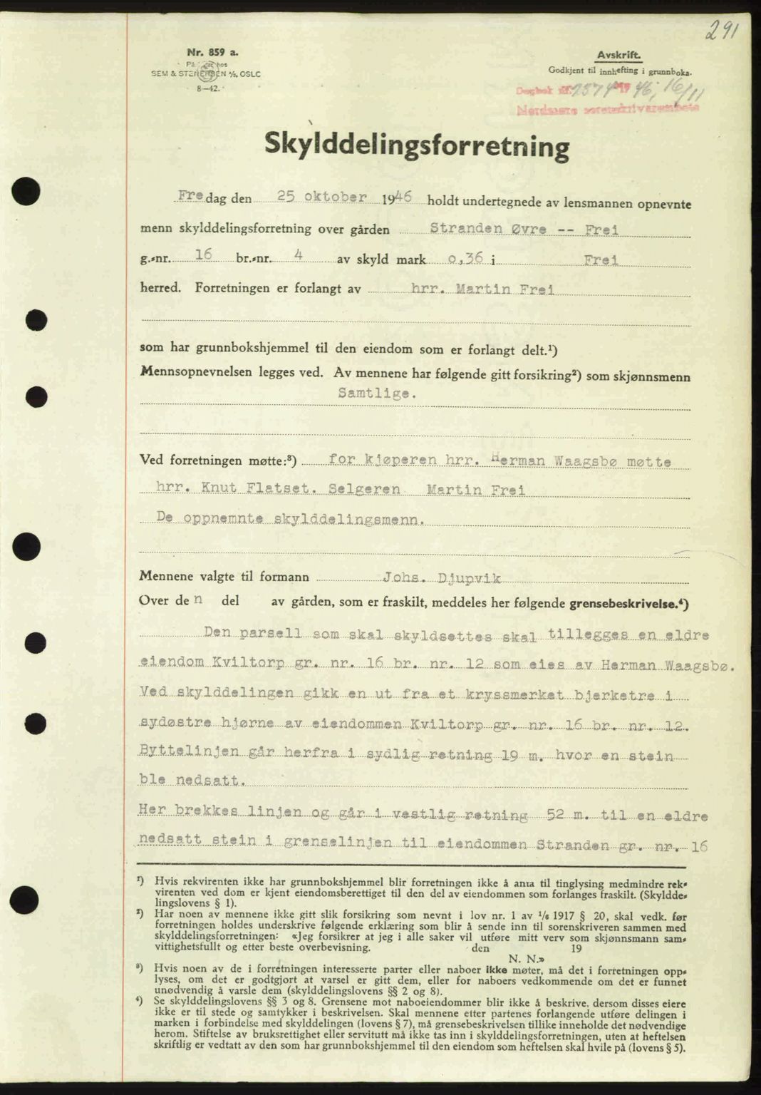 Nordmøre sorenskriveri, AV/SAT-A-4132/1/2/2Ca: Mortgage book no. A103, 1946-1947, Diary no: : 2374/1946