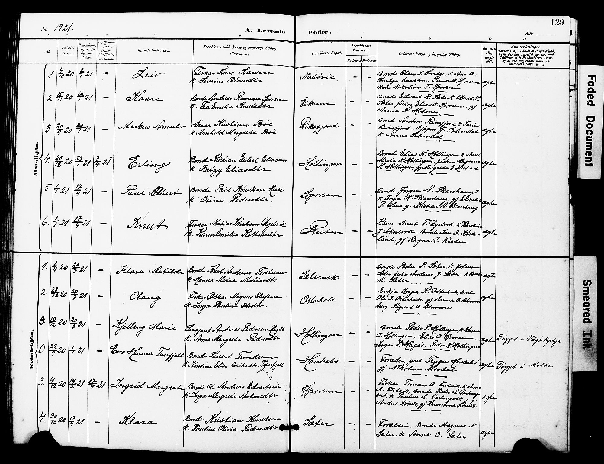 Ministerialprotokoller, klokkerbøker og fødselsregistre - Møre og Romsdal, SAT/A-1454/560/L0725: Parish register (copy) no. 560C02, 1895-1930, p. 129