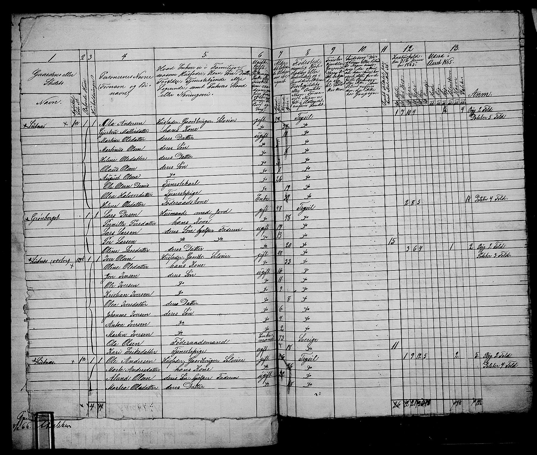 RA, 1865 census for Trysil, 1865, p. 106