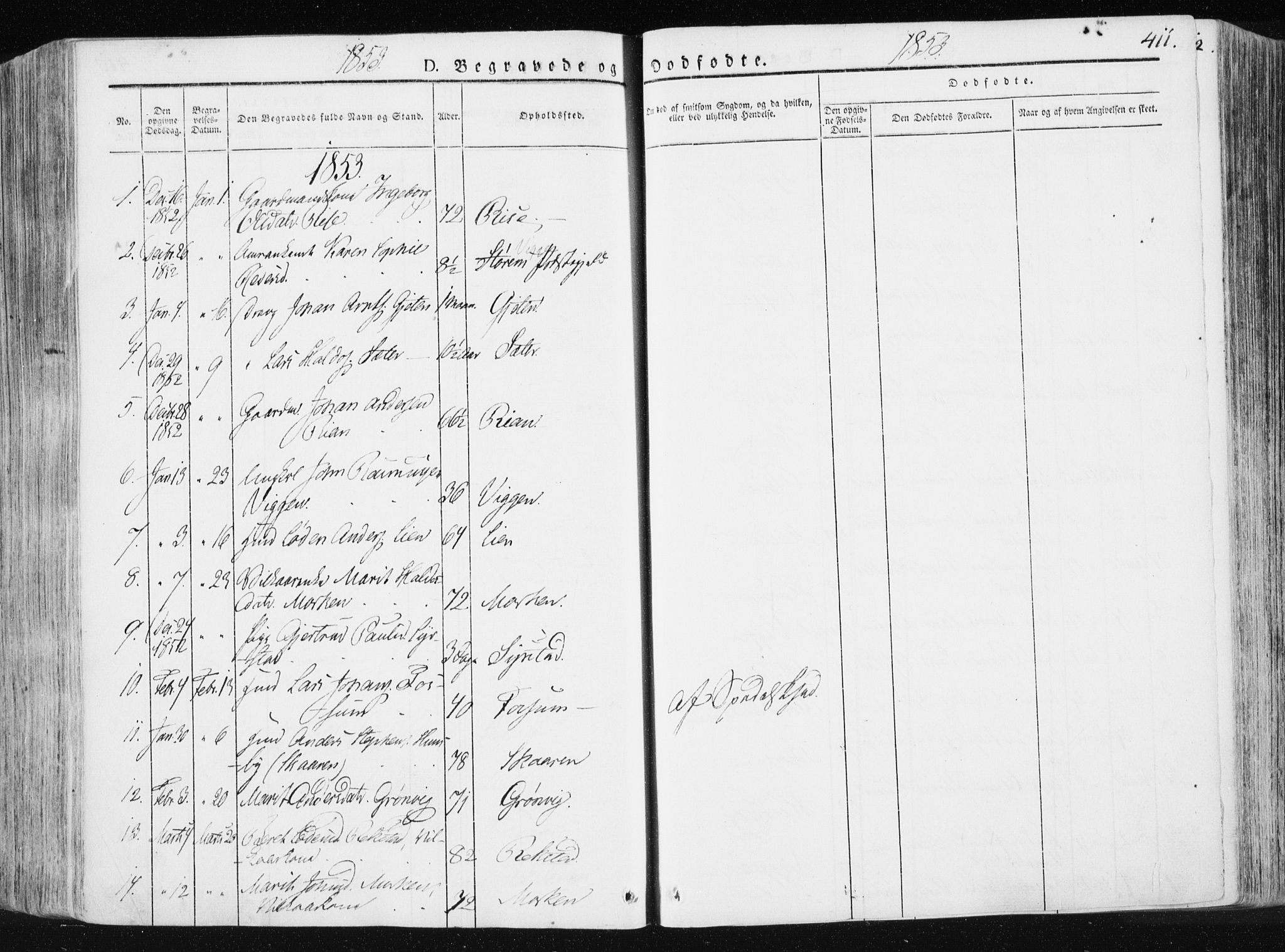 Ministerialprotokoller, klokkerbøker og fødselsregistre - Sør-Trøndelag, SAT/A-1456/665/L0771: Parish register (official) no. 665A06, 1830-1856, p. 411