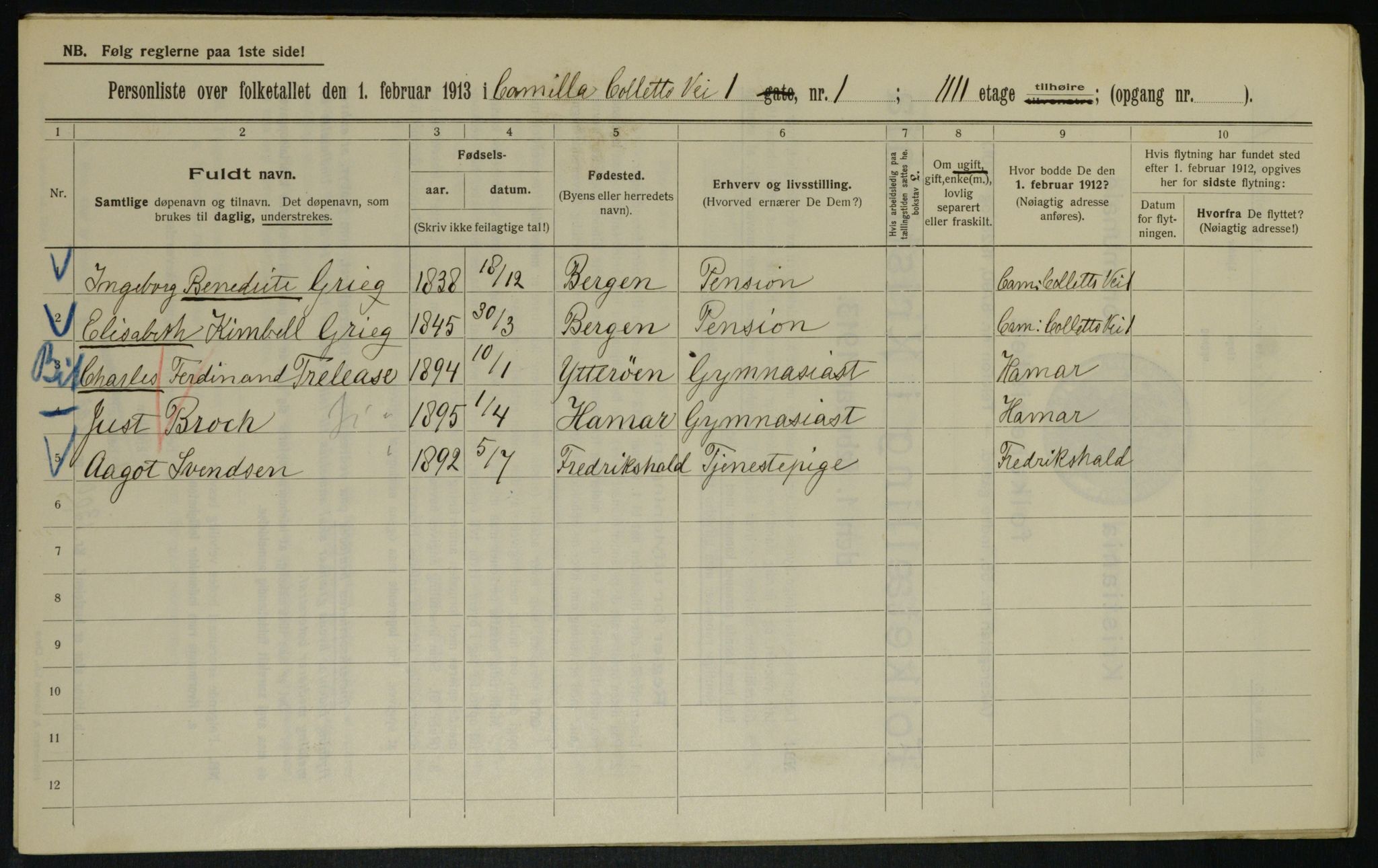 OBA, Municipal Census 1913 for Kristiania, 1913, p. 11585