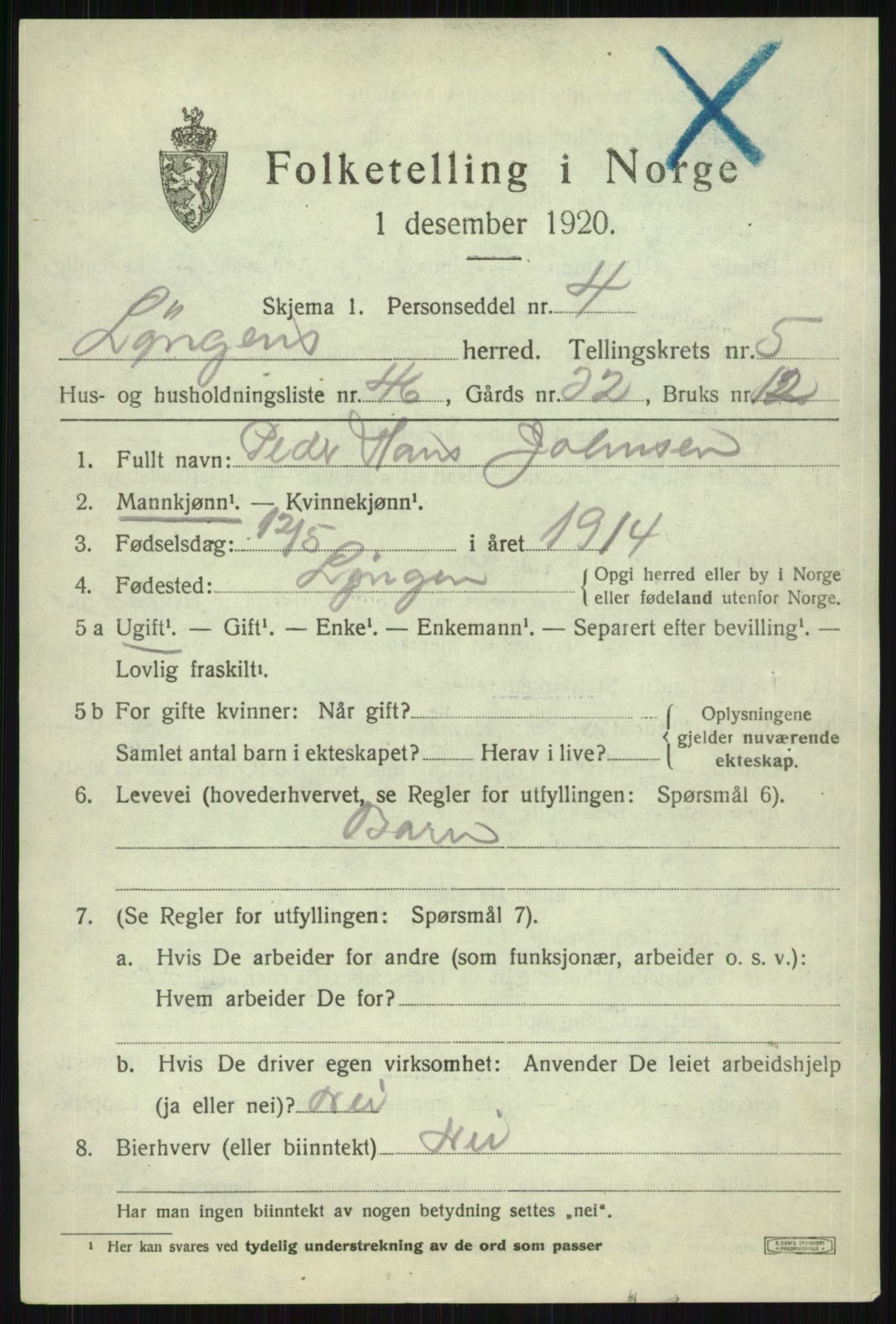 SATØ, 1920 census for Lyngen, 1920, p. 5891